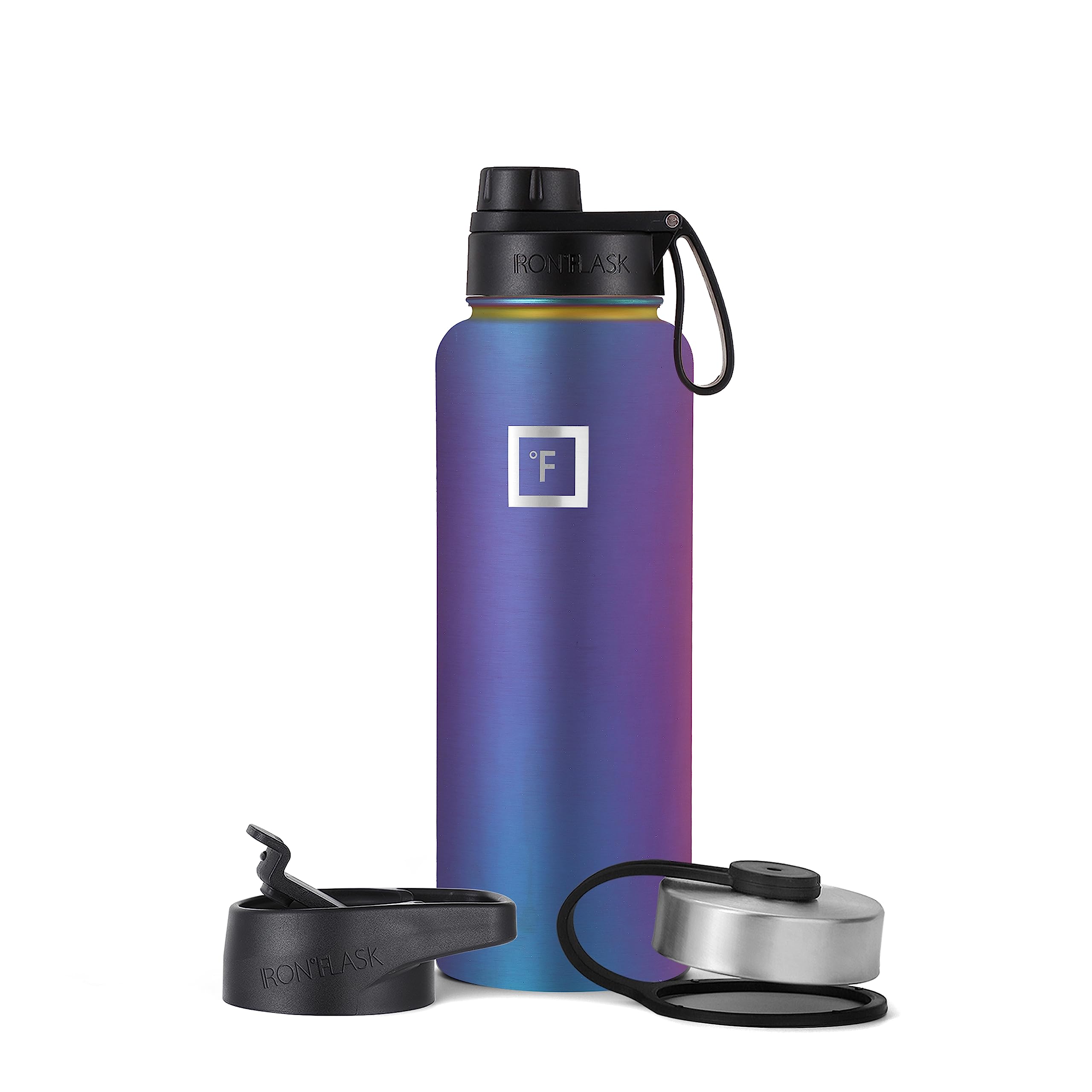 Iron Flask Sports Water Bottle - 3 Lids (Wide Spout Lid), Leak Proof - Stainless Steel Gym & Sport Bottles For Men, Women & Kids