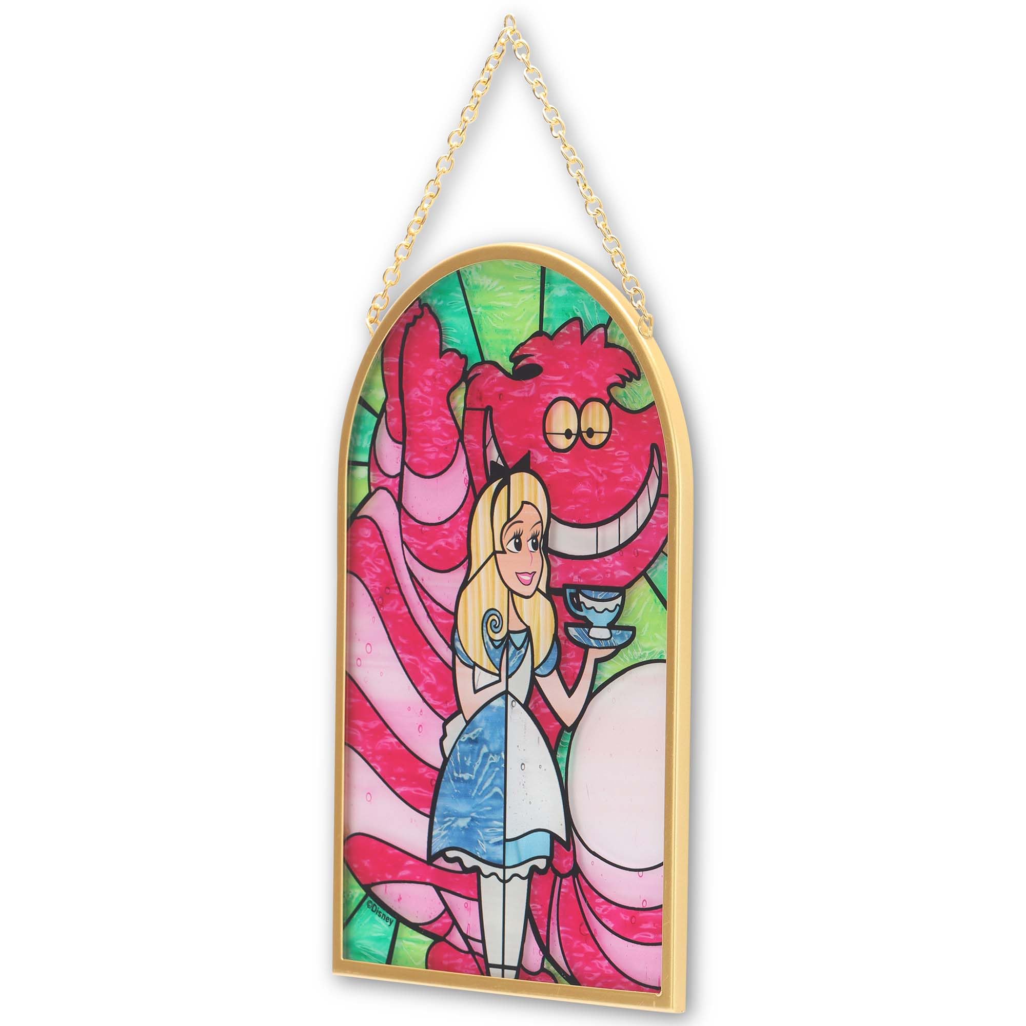 Open Road Brands Disney Alice in Wonderland and Cheshire Cat Hanging Glass Wall Decor - Beautiful Alice Wall Art for Home