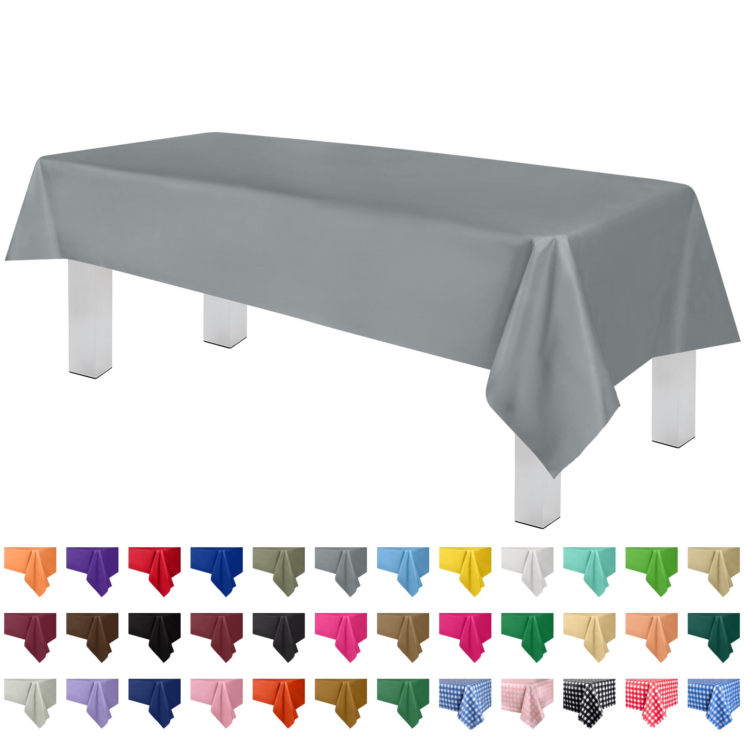 Grandipity Silver Plastic Table Cloth Disposable (6 Pk) 54In X 108In Plastic Tablecloths For Rectangle Tables - Premium Party Ta