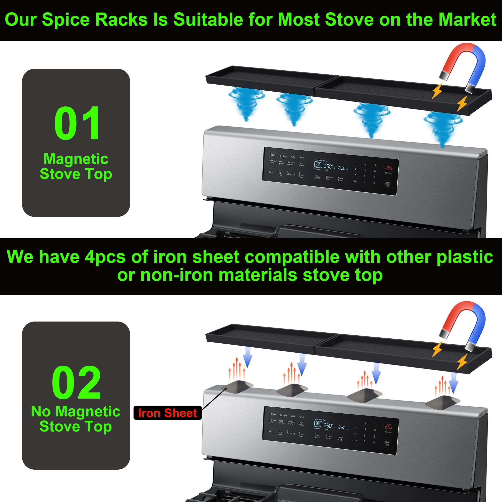 Mofason Silicone Magnetic Stove Top Shelf 30 Inch, Kitchen Over Stove Oven Shelf, Magnetic Spice Rack Organizer, Non-Slip Above