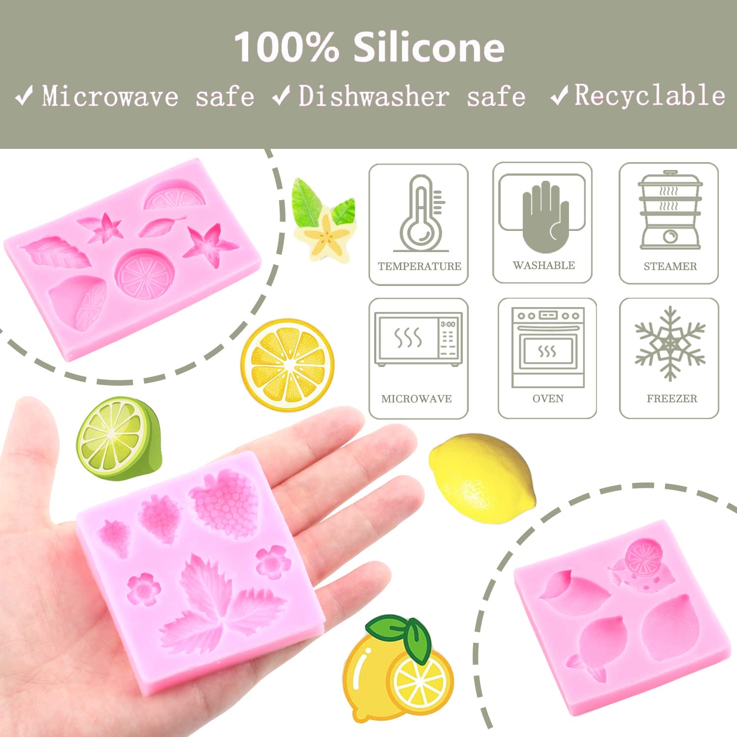Zixiang Lemon Fondant Molds Strawberry Silicone Mold Summer Fruit Flower Candy Chocolate Mold Lemon Slices Resin Mold For Cake D