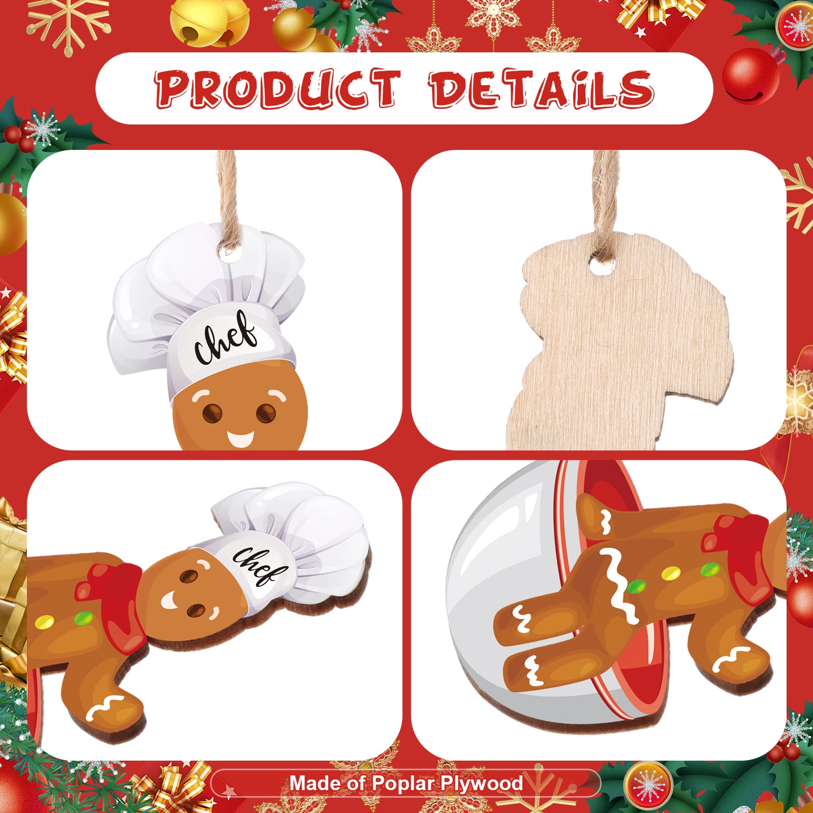 Amyhill 30 Pieces Christmas Baking Tool Ornament Hanging Baking Gingerbread Decorations Farmhouse Chef Bakers Apron Ornament Woo