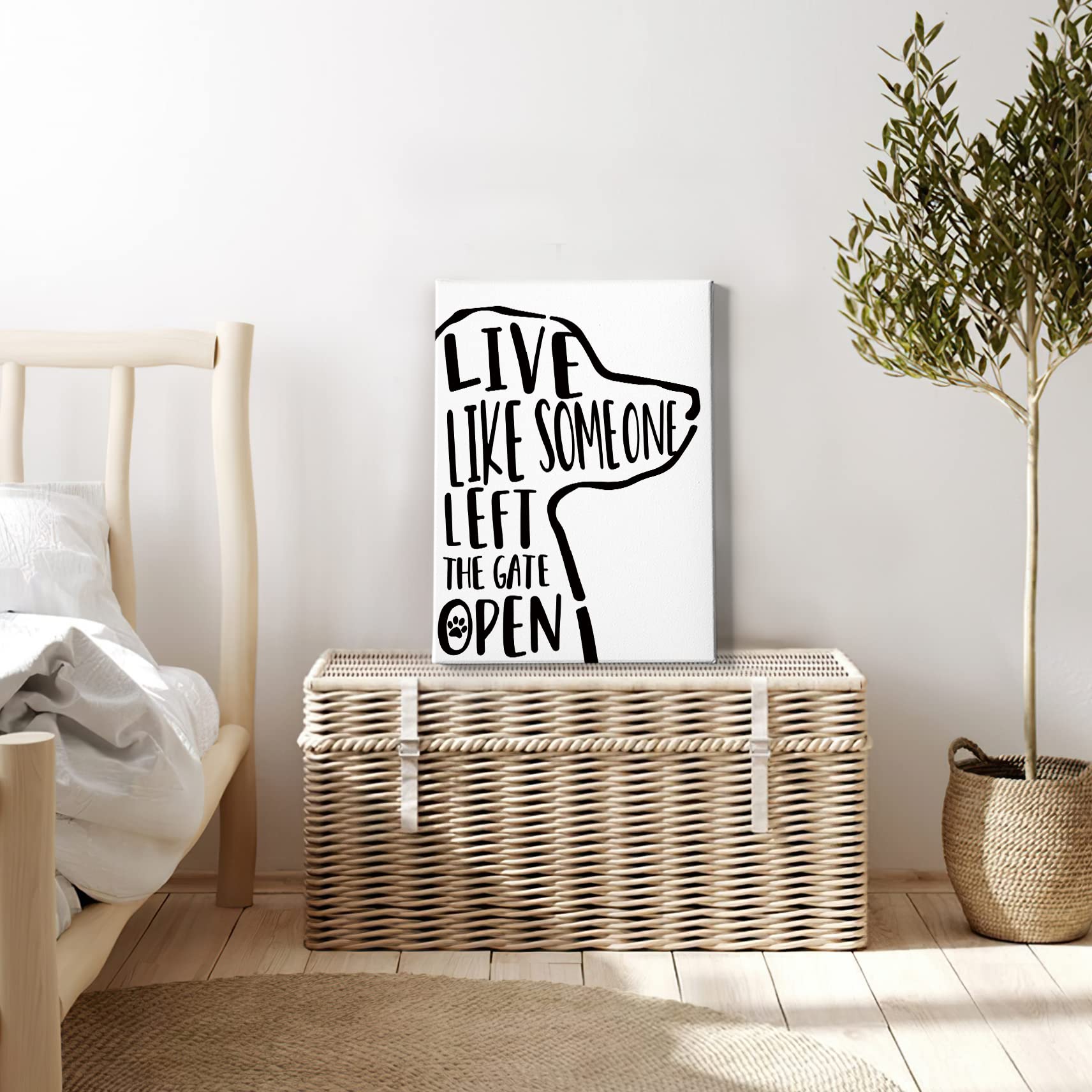 HIWX Dog Wall Art - Framed Canvas Painting, "Live Like Someone Left The Gate Open," 11x14 Inch, White, Home Decor for Living Room, Bedroom, Bathroom
