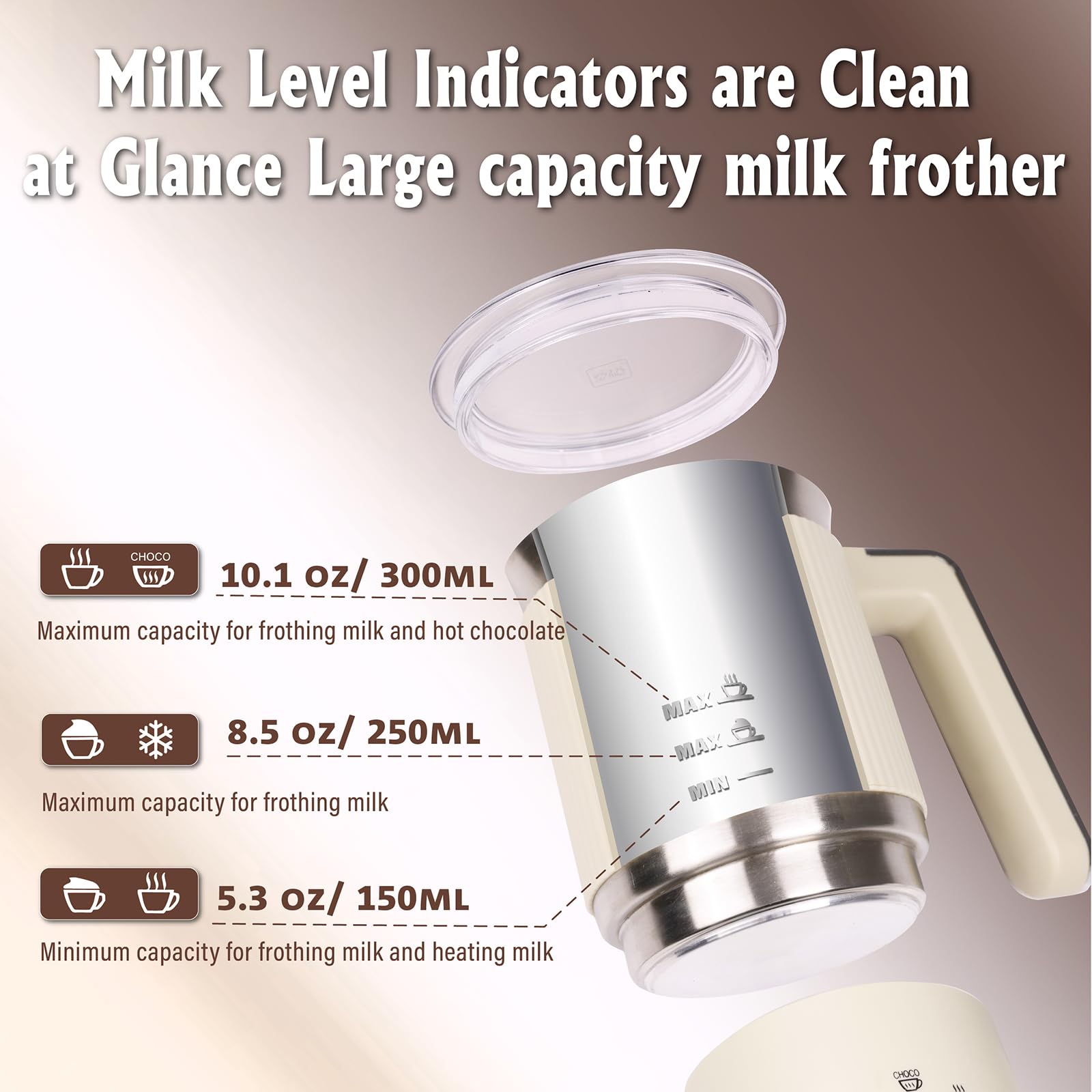 Huogary 5-In-1 Detachable Milk Frother Electric Milk Frother And Steamer Automatic Milk Foamer Frother Hot And Cold Foam Hot Cho