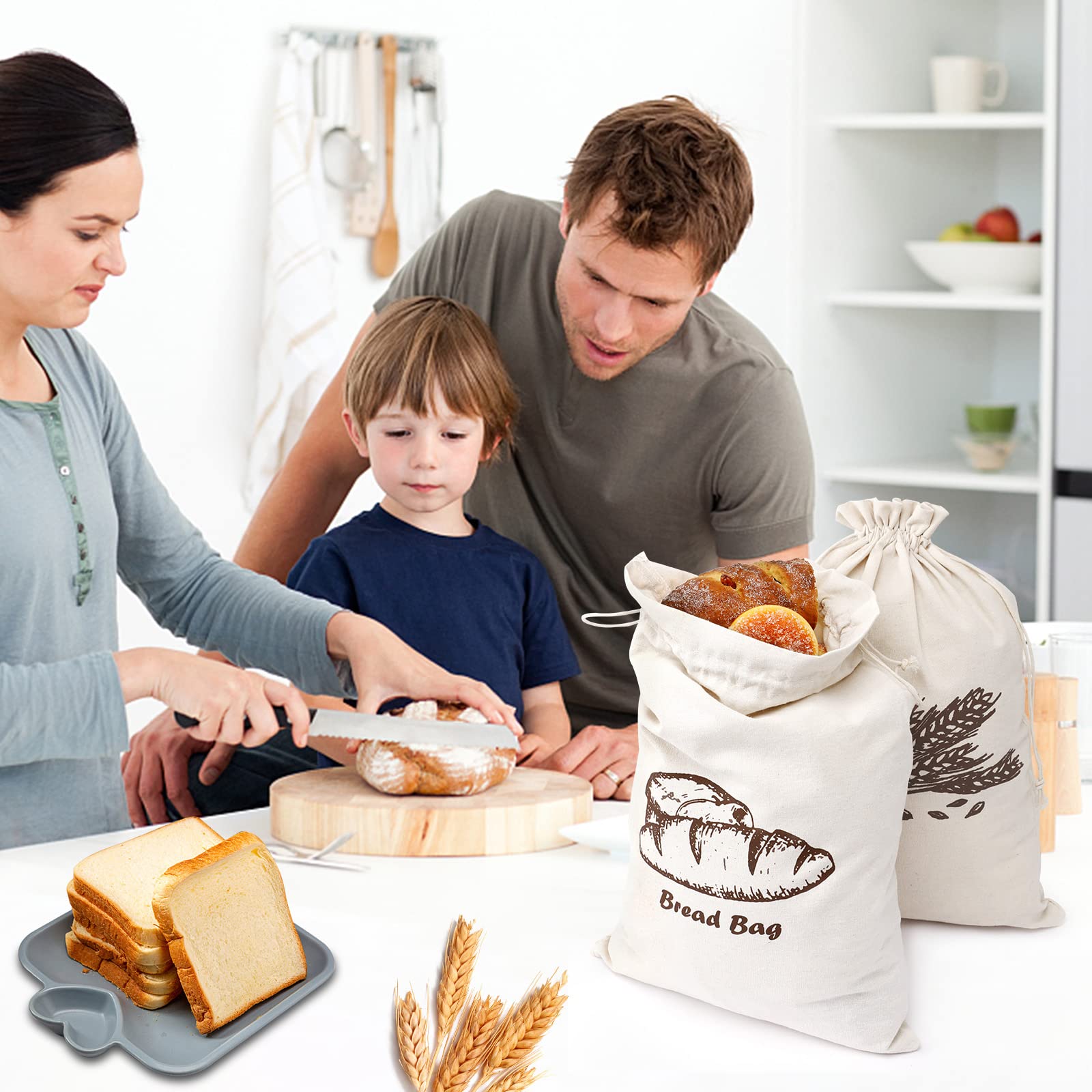 Augshy Bread Bag, 2 Pieces Linen Bread Bags For Homemade Bread Container, 17.5   11.5 Inches Unbleached & Reusable Bread Storage