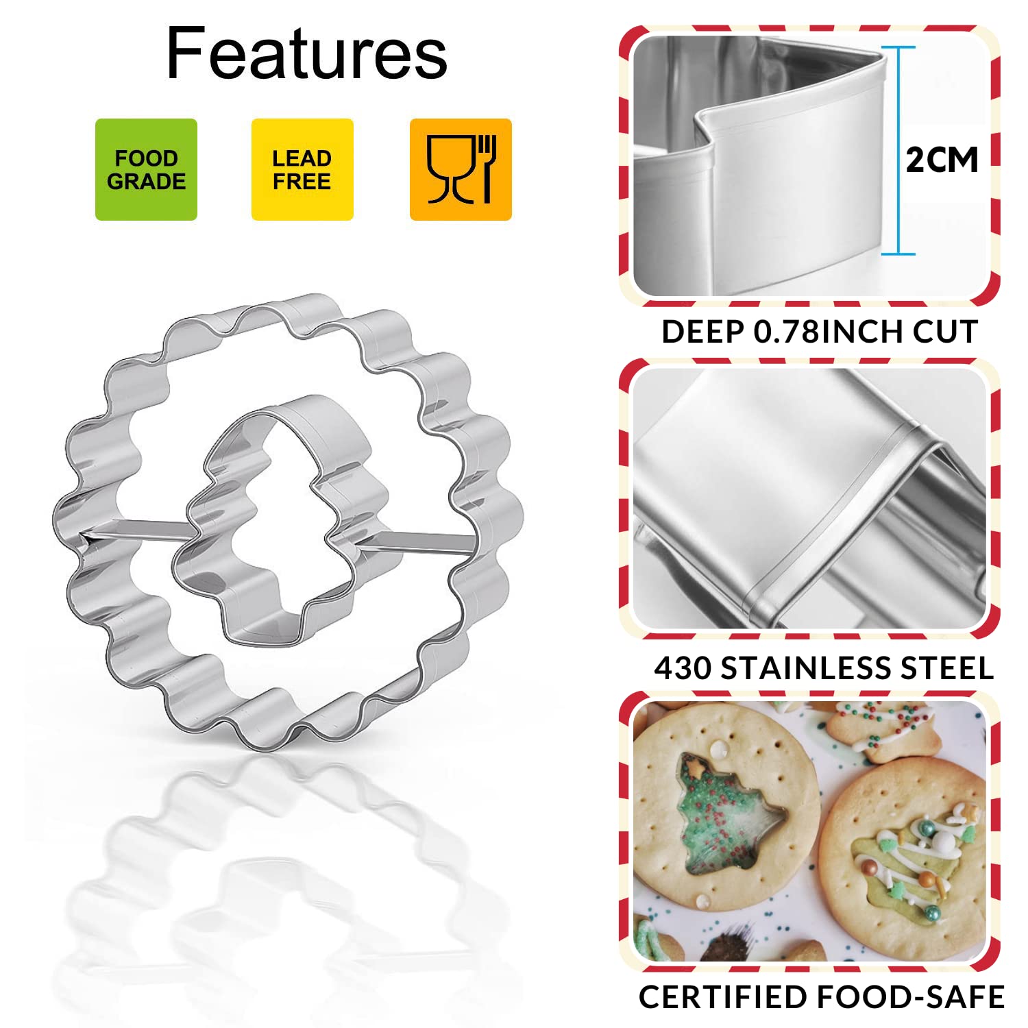 Crethinkaty 9 Pcs Mini Linzer Cookie Cutters Set, Stainless Steel - Christmas Tree, Gingerbread Man, Snowman, Elk for Winter Hol