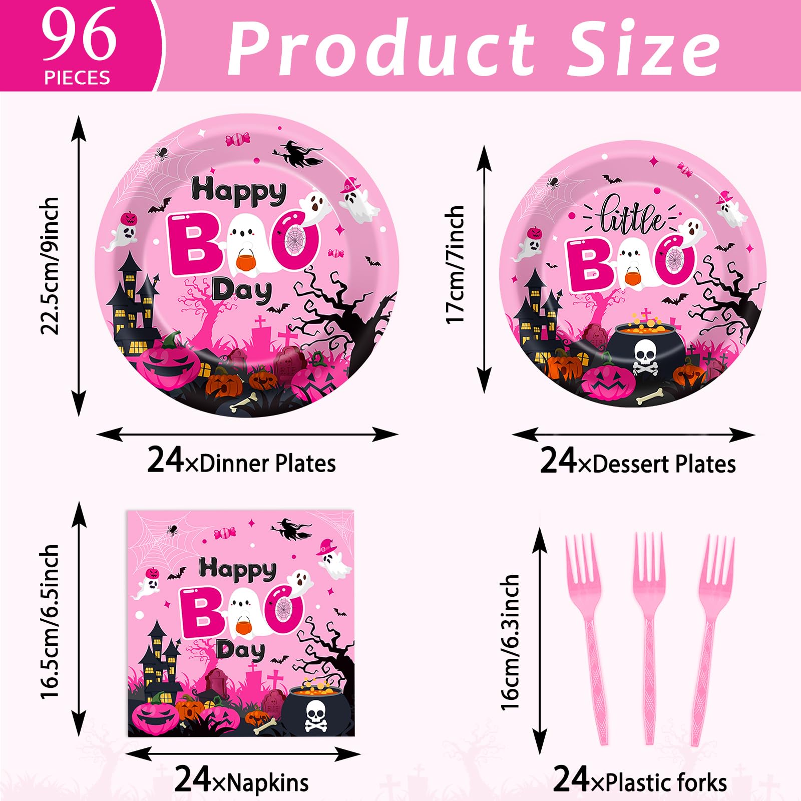 96Pcs Halloween Happy Boo Day Party Supplies Pink Ghost Pumpkin Paper Plates Napkins Ghost Theme Party Decoration Little Boo Gho
