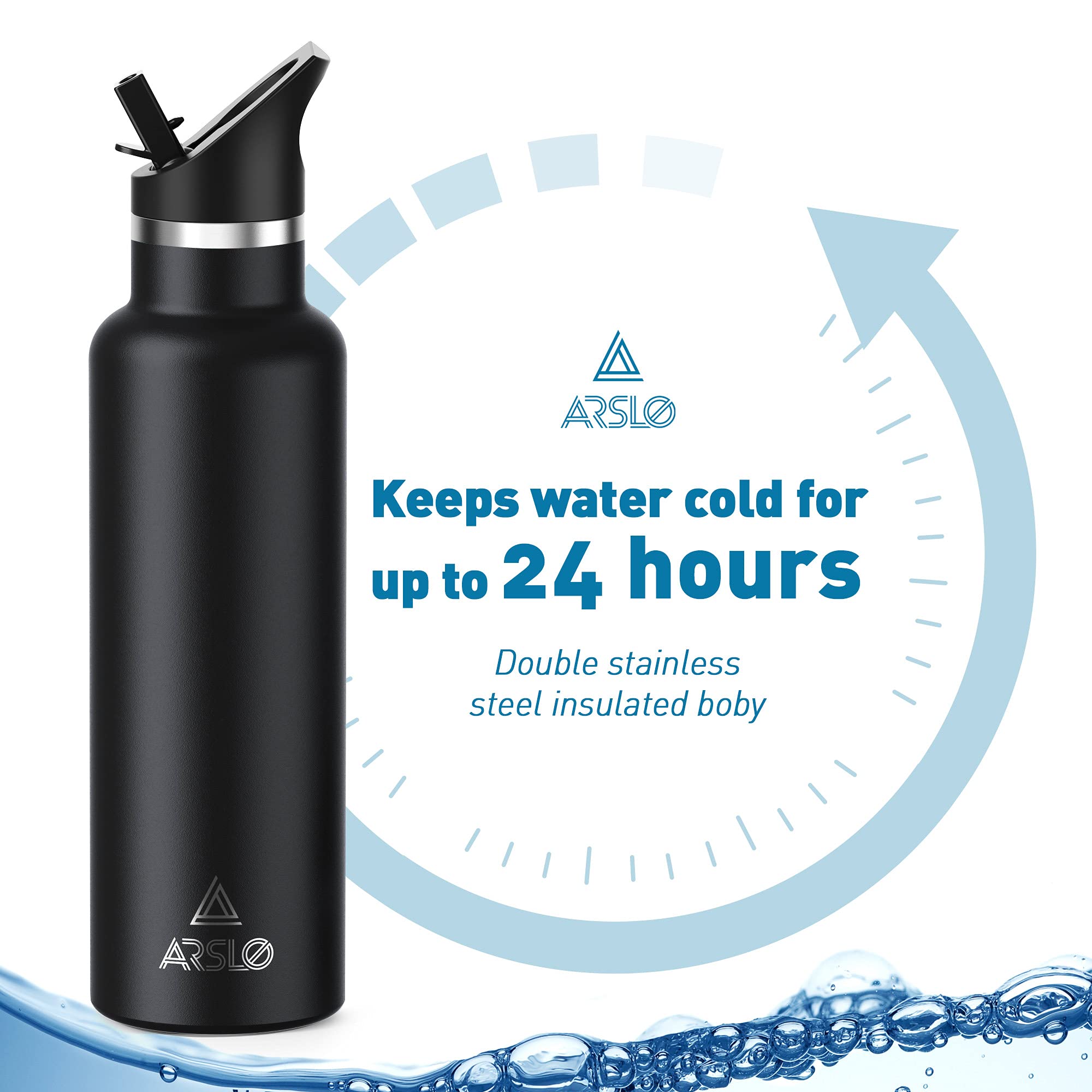 Stainless Steel Double Wall Water Bottles 25Oz, Vacuum Insulated Bottle With Straw Lid, Insulated Water Bottle Keeps Water Cold