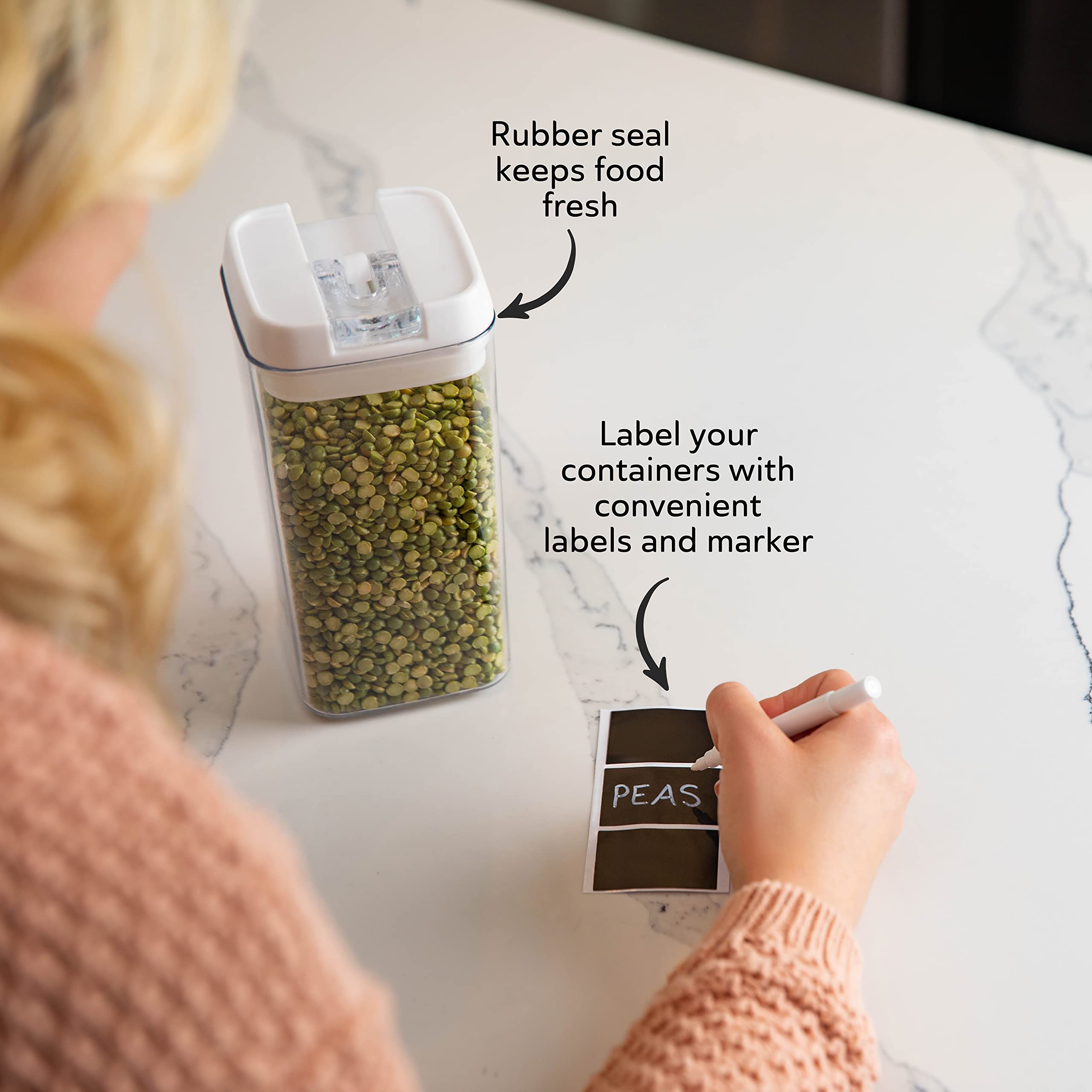 Oizeir Airtight Food Storage Containers, Clear Plastic, Lid Lock, Reusable Stickers, Various Sizes, Bpa Free, Perfect Dry Food S