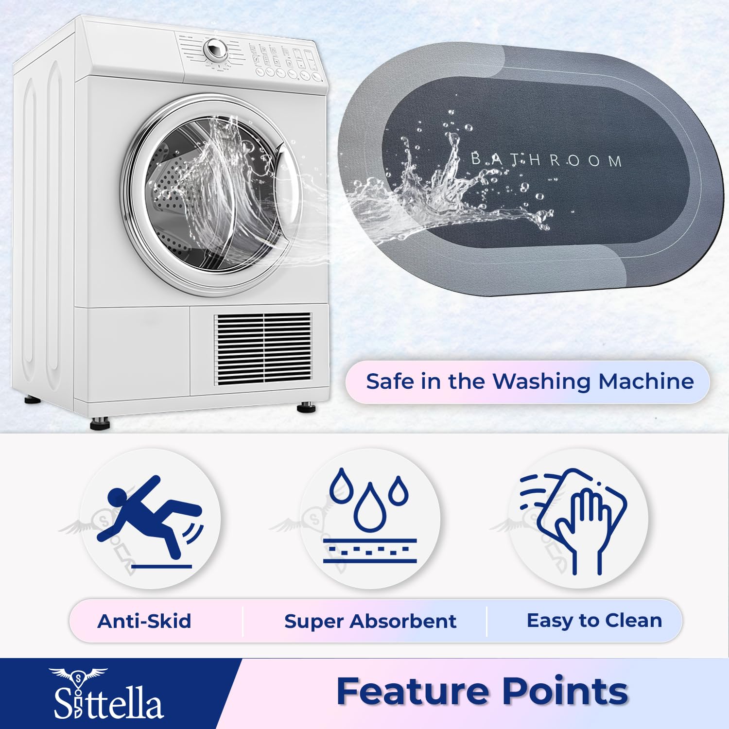 Sittella Rubber 3 Pieces (3.5Mm) Anti-Skid Water Soaking Oval Bathroom Print Door Mat, Water Absorbent Mat (40X60Cm), Multi Colo