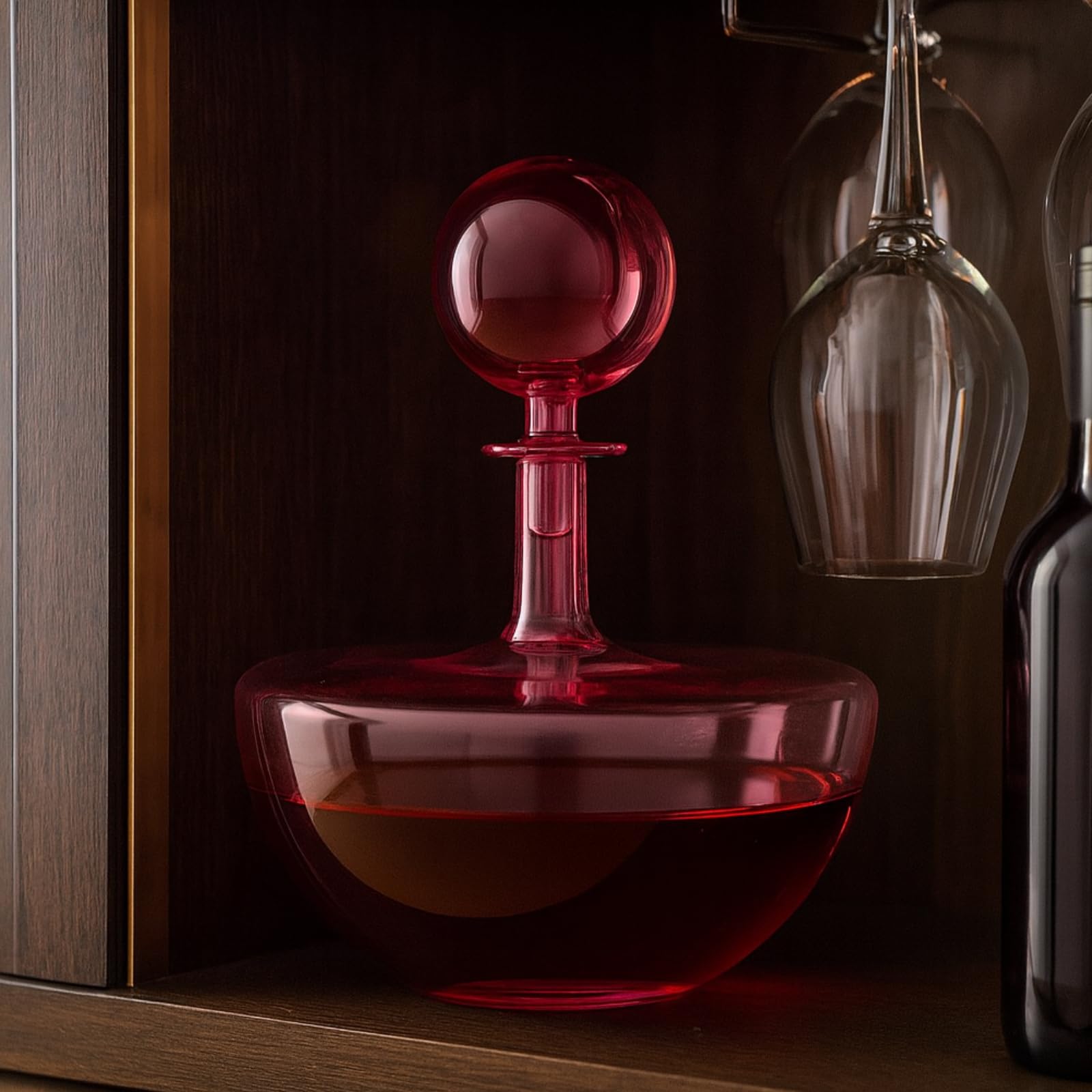 Blush Pink Low Arc Glass Decanter Handblown Captain’s Style Carafe