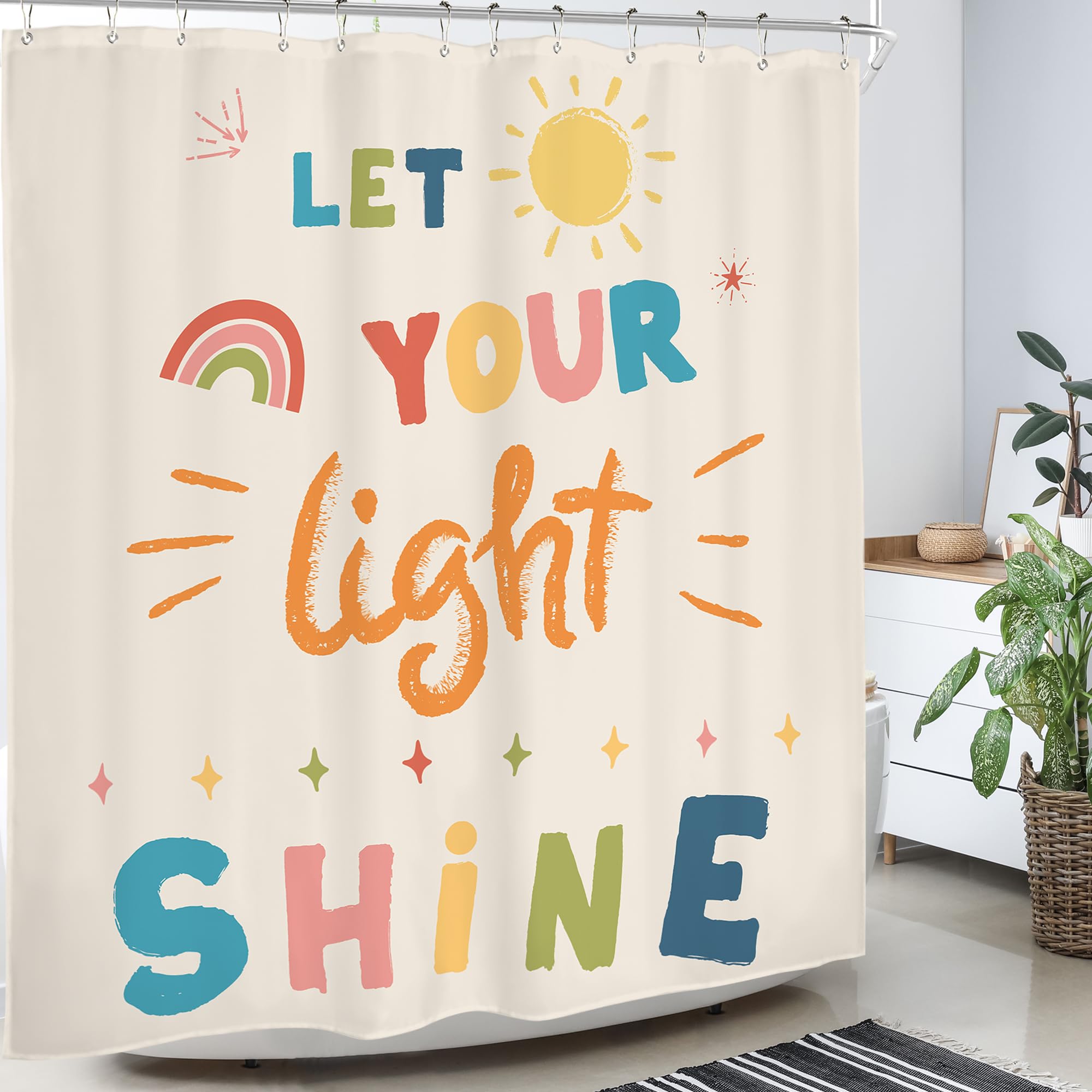 Homewelle Kids Quotes Shower Curtain Inspirational Colorful Cartoon Classical English Letter Let You Light Shine Lovely Sun Clas