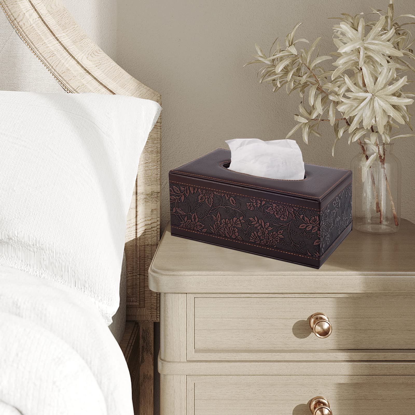 Antique PU Leather Tissue Box Holder Cover Rectangular Napkin Case Dispenser Home Office Car Tissue Holder with Magnetic Bottom Facial Tissue Organizer (Retro)