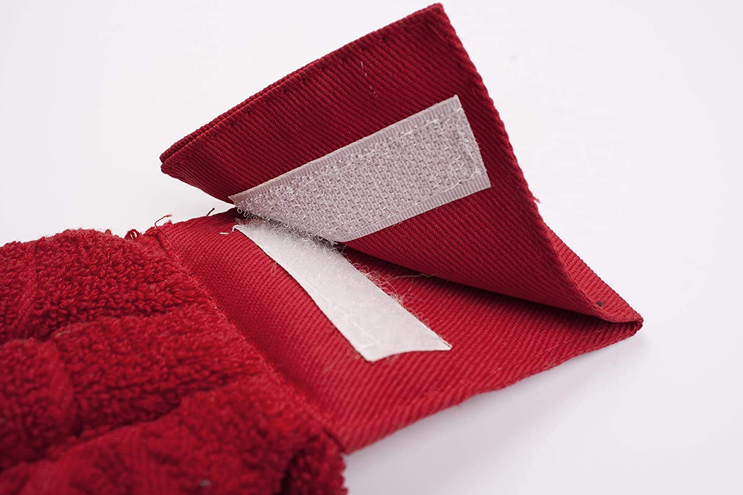 Kovot Set Of 2 Cotton Hanging Tie Towels | Include (2) Hanging Towels That Latch With Hook & Loop (Red)