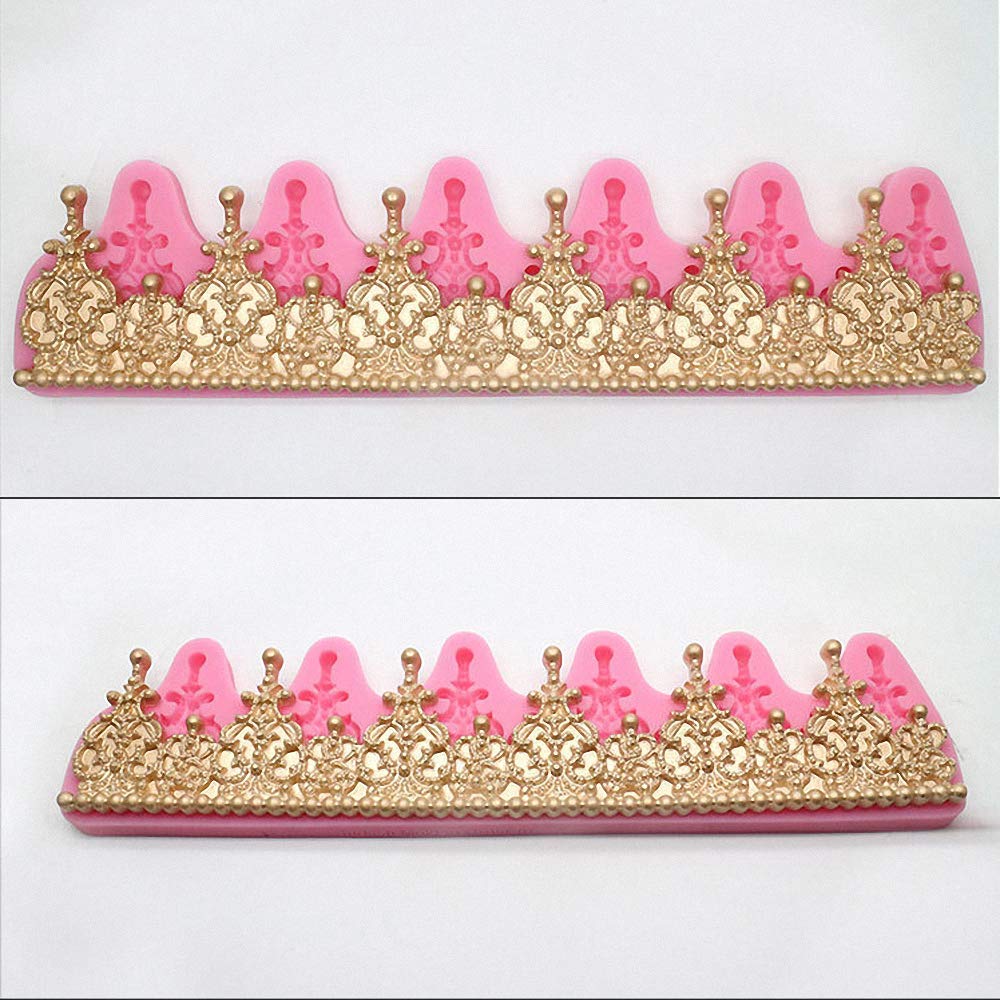 13 Inch Long 3D Crown Silicone Fondant Mold Lace Cake Border Moulds Gumpaste Sugarcraft Mould For Wedding Decoration Cake Decora