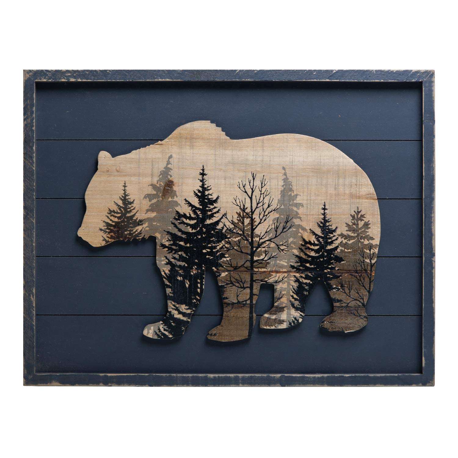 Nikky Home Cute Bear In The Forest Decorative Wood Framed Wall Art Prints Cabin Decor, 21'' X 16'', Gray