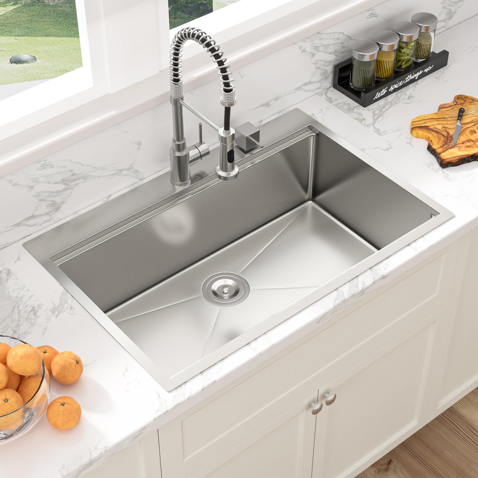 Sarlai Drop In Kitchen Sink - 33X22 Drop In Kitchen Sink Ledge Workstation 16 Gauge Stainless Steel Topmount Deep Single Bowl Ov