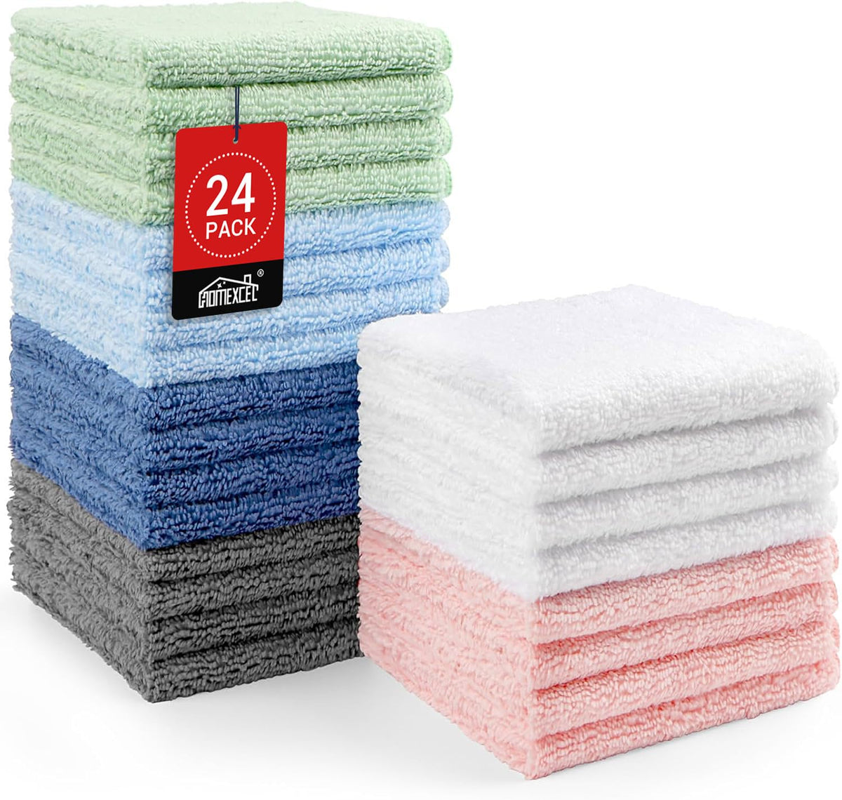 Homexcel Microfiber Washcloths 24 Pack, Highly Absorbent And Soft Face Towel, Multi-Purpose Wash Cloths For Bathroom, Hotel, Spa