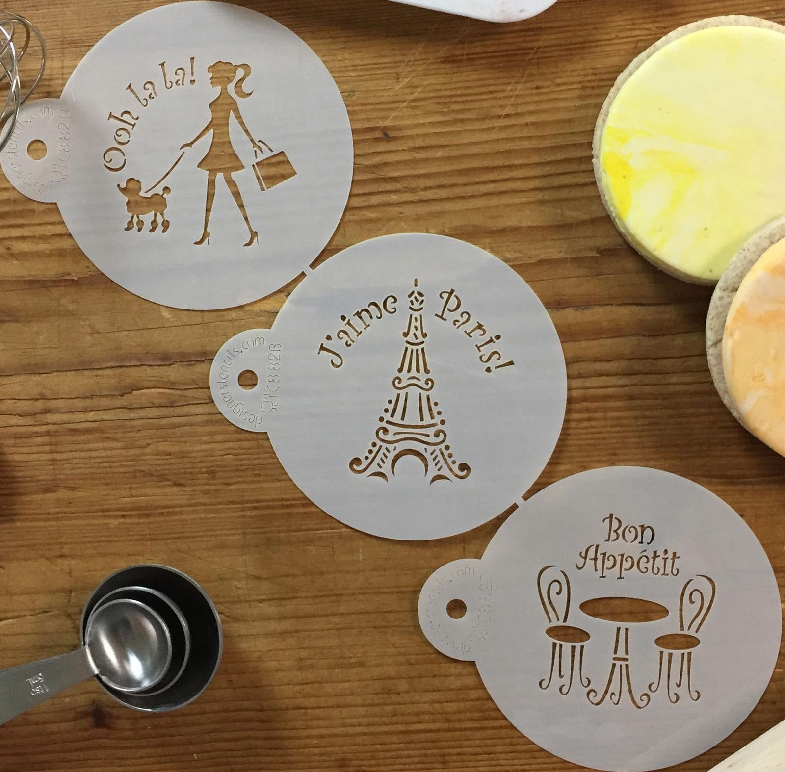 Designer Stencils I Love Paris Cookie Stencil Set, Beige/Semi-Transparent, Fits 3 Inch Circle