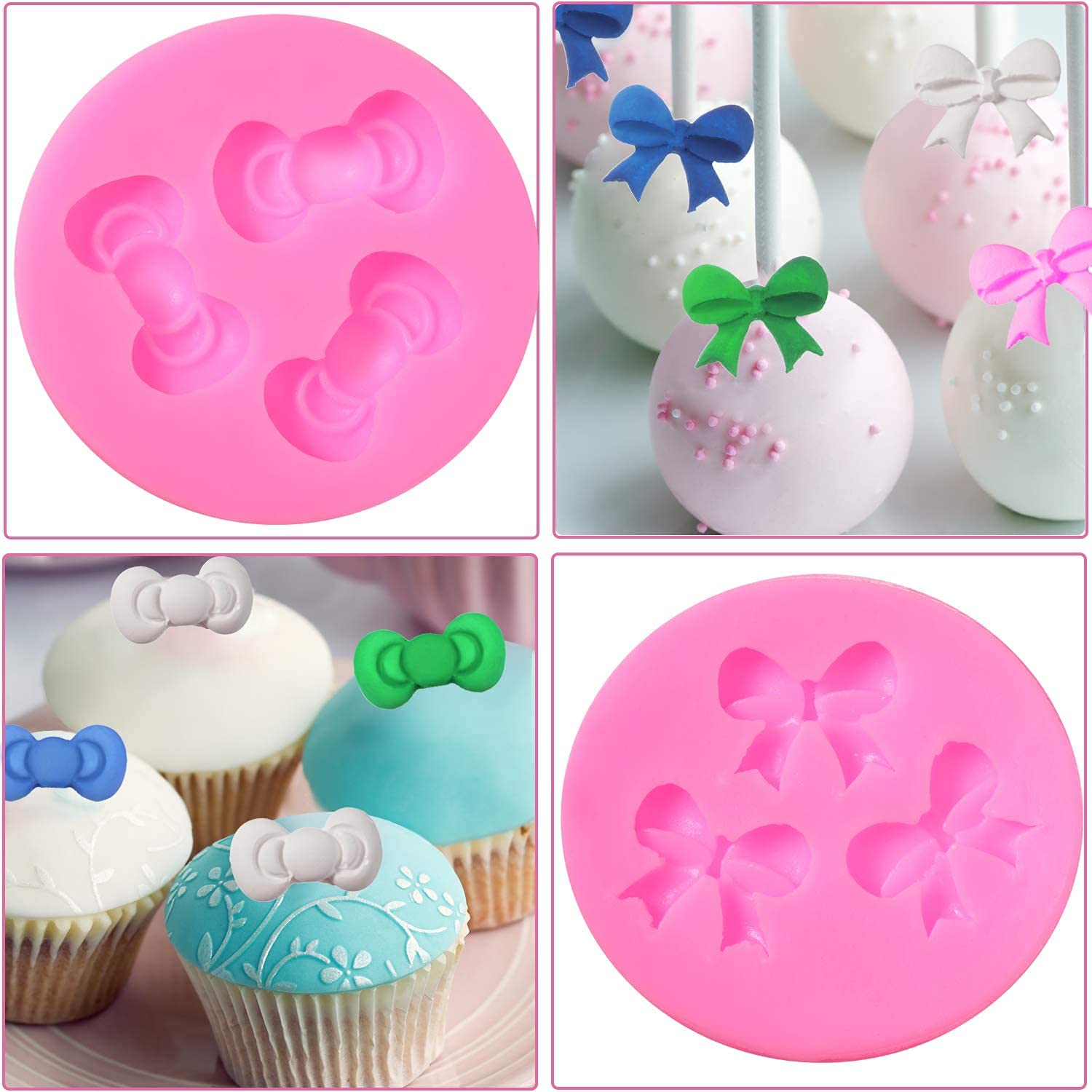 4 Pcs Bow Theme Silicone Mold For Diy Bowknot Fondant Candy Making Chocolate Molds Lollipop Desserts Ice Cube Gum Clay Soap Bisc