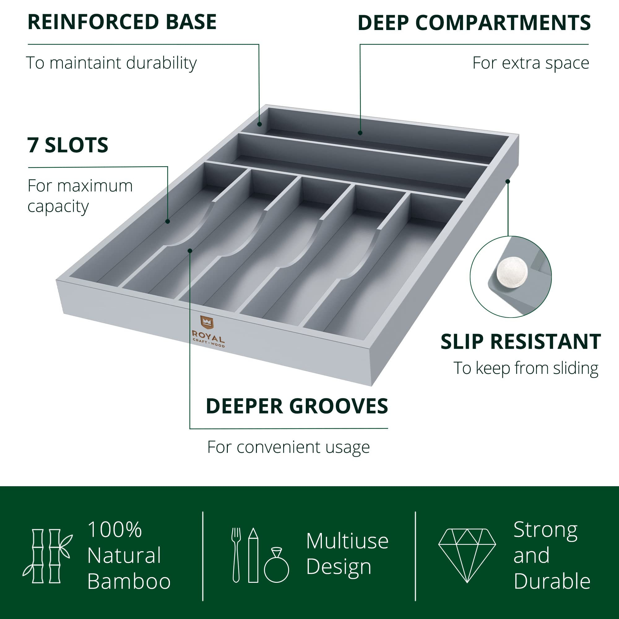 Royal Craft Wood Luxury Bamboo Utensil Rack And Silverware Organizer And Silverware Organizer, Utensil Holder And Cutlery Tray W