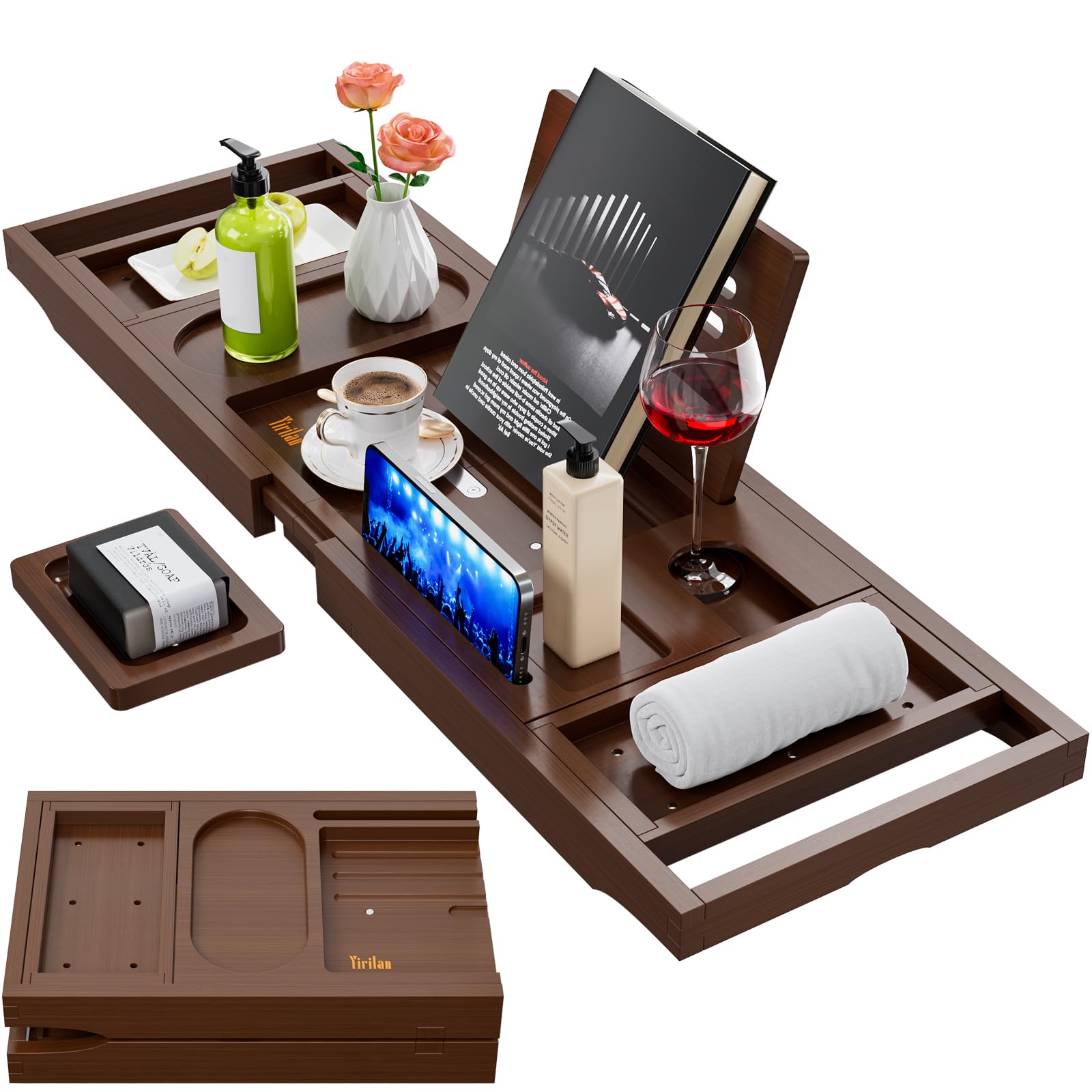 Luxury Bathtub Tray Caddy - Expandable Bath Tray - Unique House Warming Gifts  New Home  Anniversary & Wedding Gifts for Couple  Bridal Shower Gift for Women