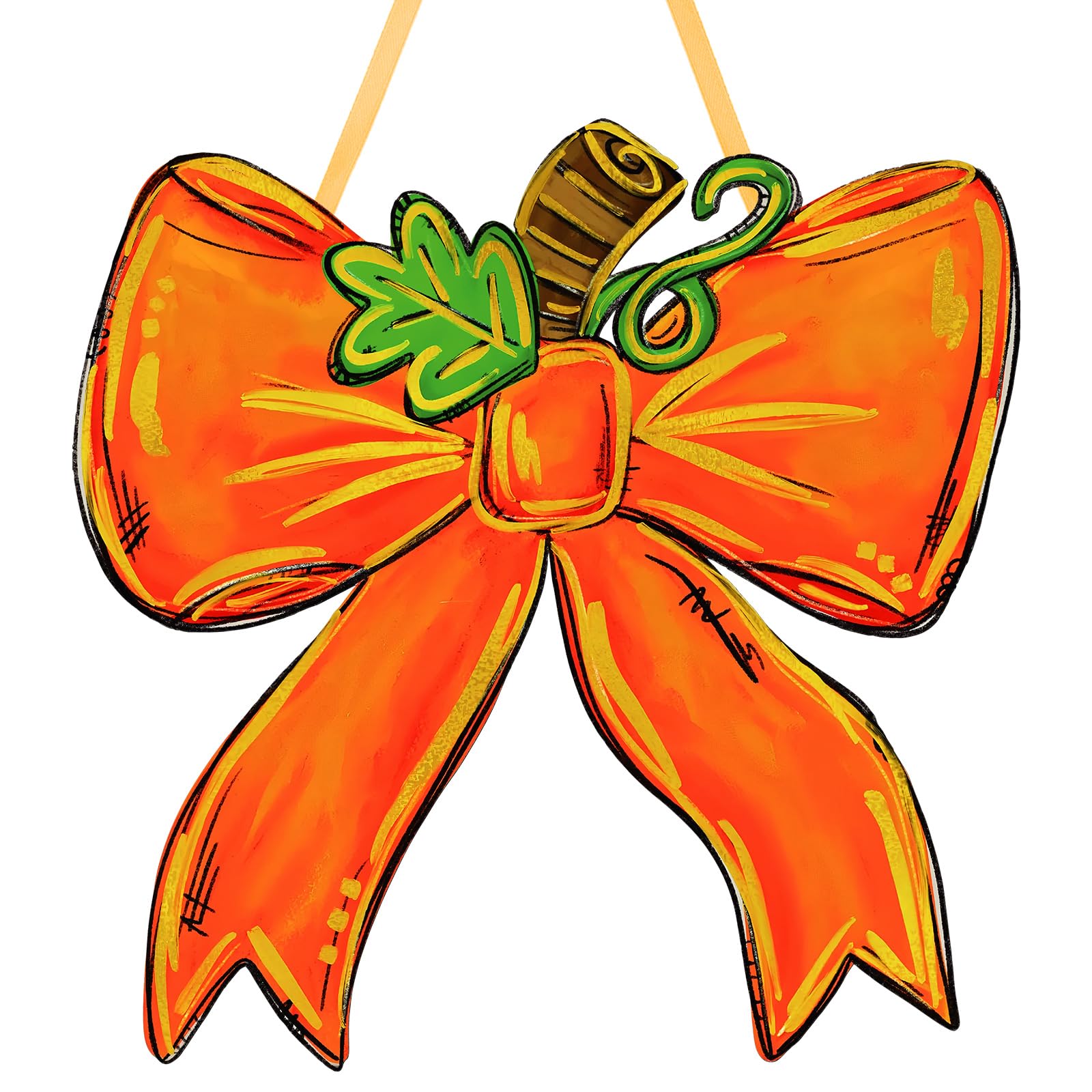 RattanView Preppy Pumpkin Bow Wooden Hanging Sign Thanksgiving Bowknot Wall Hanging Fall Coquette Bow Welcome Door Sign Girly De