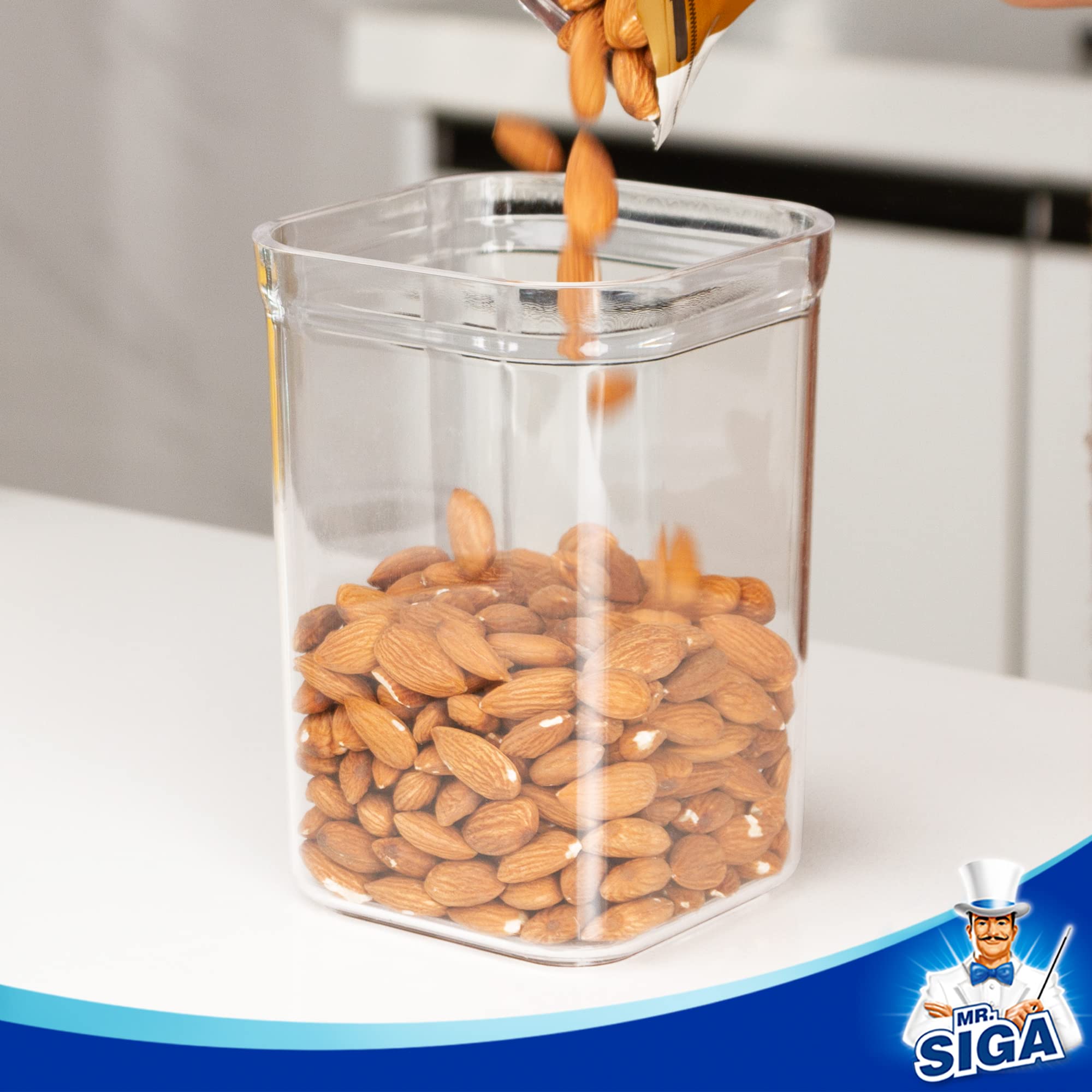 Mr.Siga 4 Pack Airtight Food Storage Container Set, Bpa Free Kitchen Pantry Organization Canisters, One-Handed Airtight Cereal S