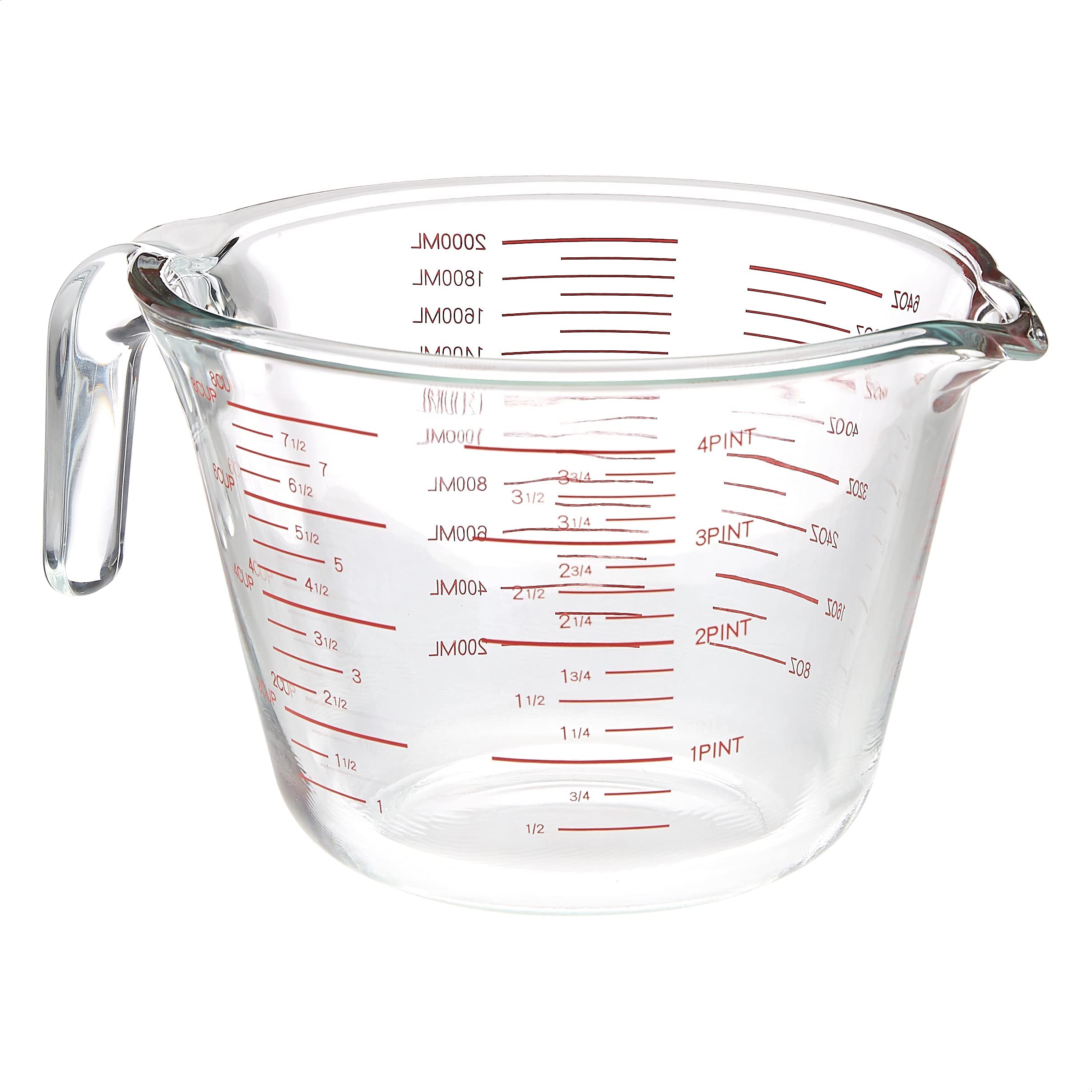 Amazoncommercial Glass Measuring Cup, 8 Cup Capacity (2 Liters), Transparant