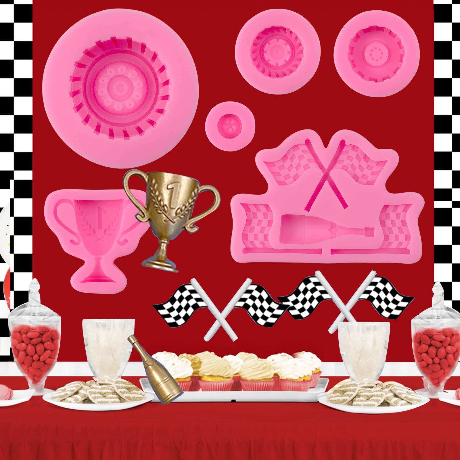 Race Car Silicone Molds, 3D Round Tire Fondant Mold, Truck Wheel Shape Silicone Mold, Racing Car Chocolate Candy Mold Baking Mol