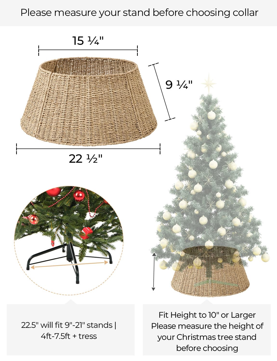 StorageWorks 22.5 Inch Christmas Tree Collar, 4-Piece Durable Christmas Tree Base Cover for Artificial Trees, Handcrafted Seagra