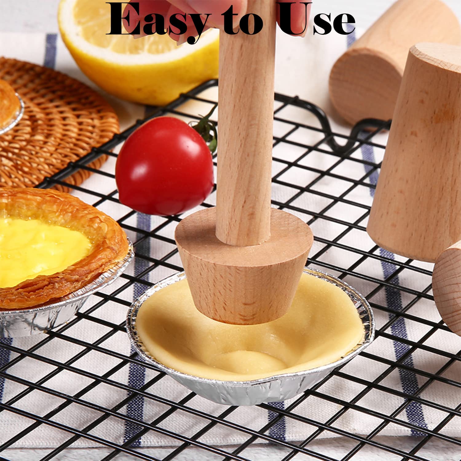 Dupiulk Wooden Tart Tamper Set, Double Side Pie Pastry Dough Tamper, Egg Tart Pan Mold Diy Cake Pastry Baking Tool For Mini Egg