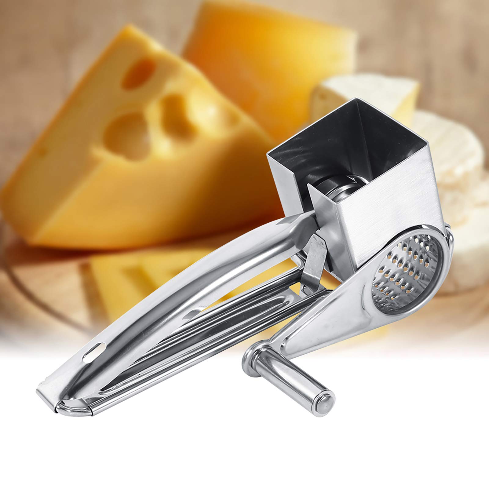 Yosoo Health Gear Handheld Rotary Cheese Grater - Stainless Steel Kitchen Grater for Cheese, Vegetables, Fruits, Nuts - Silver