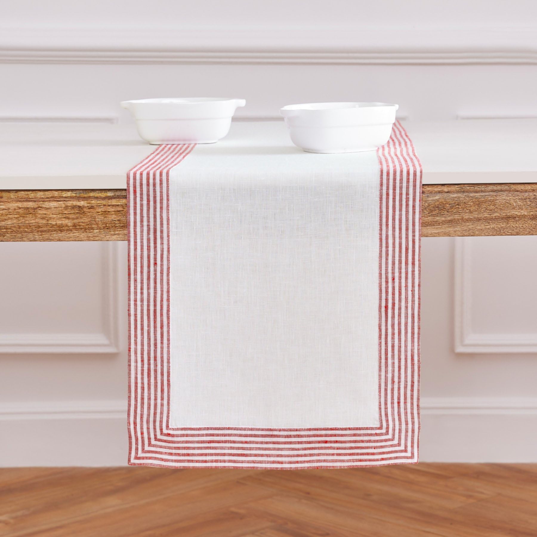 Solino Home Linen Table Runner 108 Inches Long - Lucca, 100% Pure Linen Red Table Runner 14 X 108 Inch Ideal For Wedding, Partie