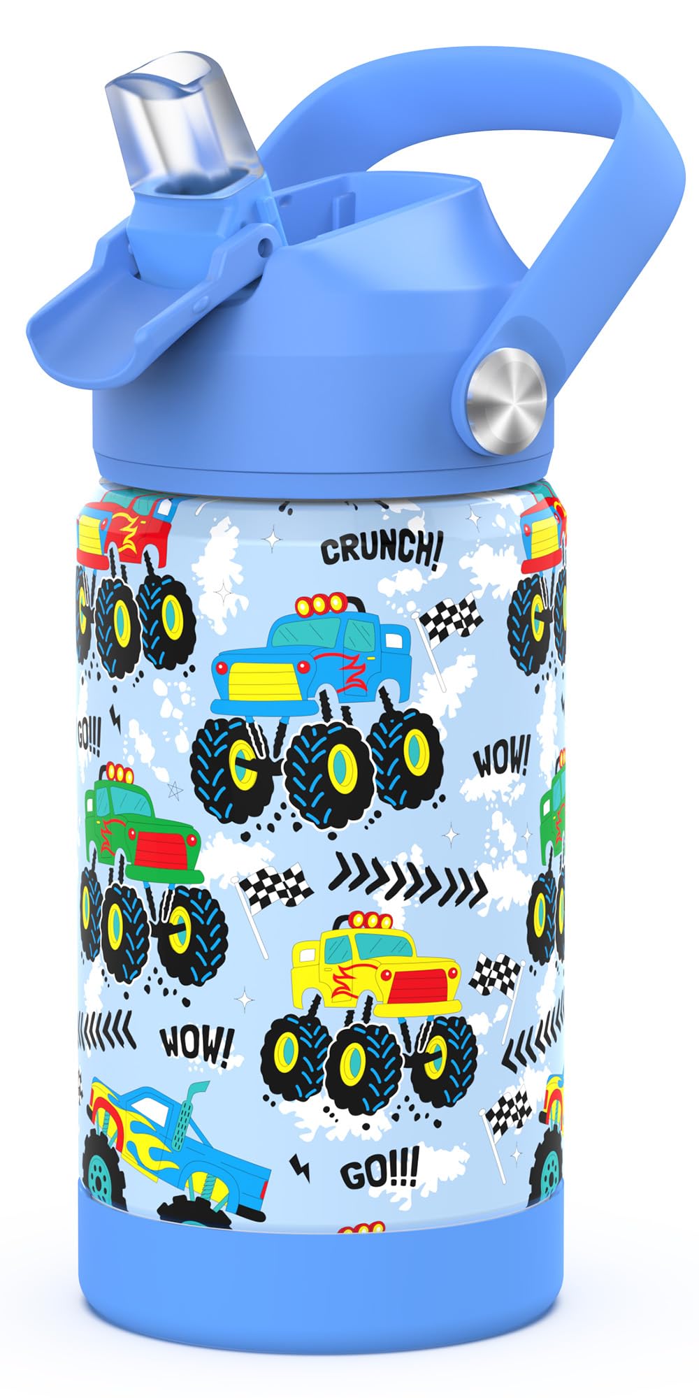 Ntswasd Monster Truck Boys Insulated Water Bottle with Straw,12 oz Kids Cups with Stainless Steel Leak Proof for School Daycare