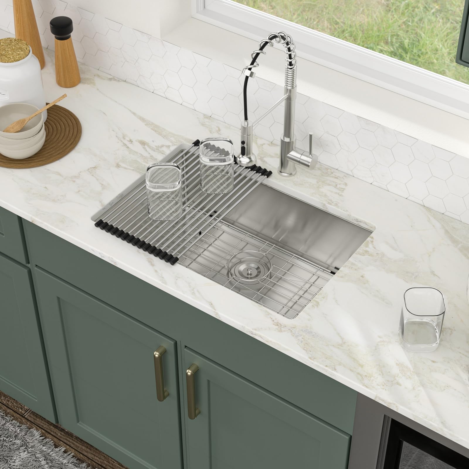 Logmey 27 Inch Undermount Kitchen Sink - 27X18 In Handmade Stainless Steel Kitchen Sinks 16 Gauge 9 Inch Deep Single Bowl Sinks