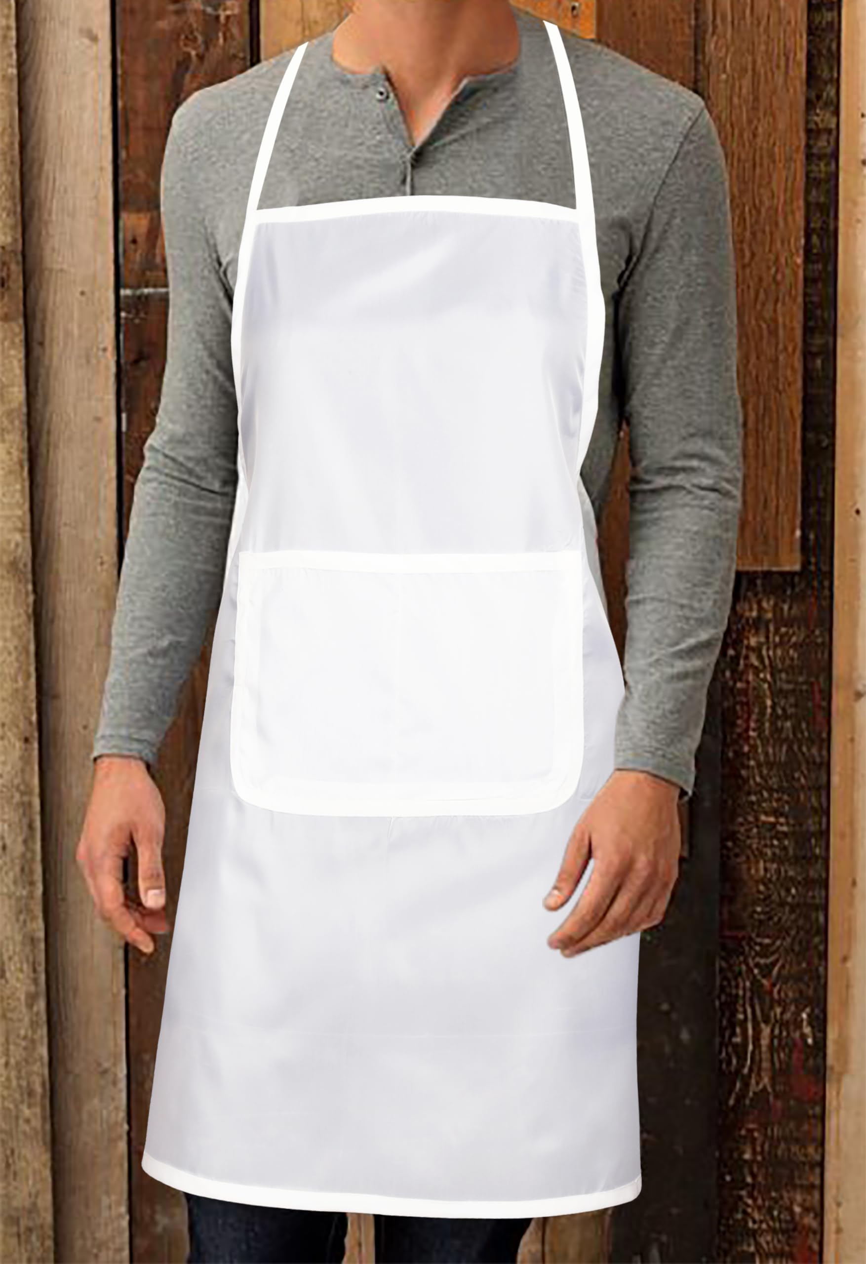 Airwill, Polyester Waterproof, Stain Proof, Free Size Apron With Center Pocket (White, Pack Of 1 Pc)