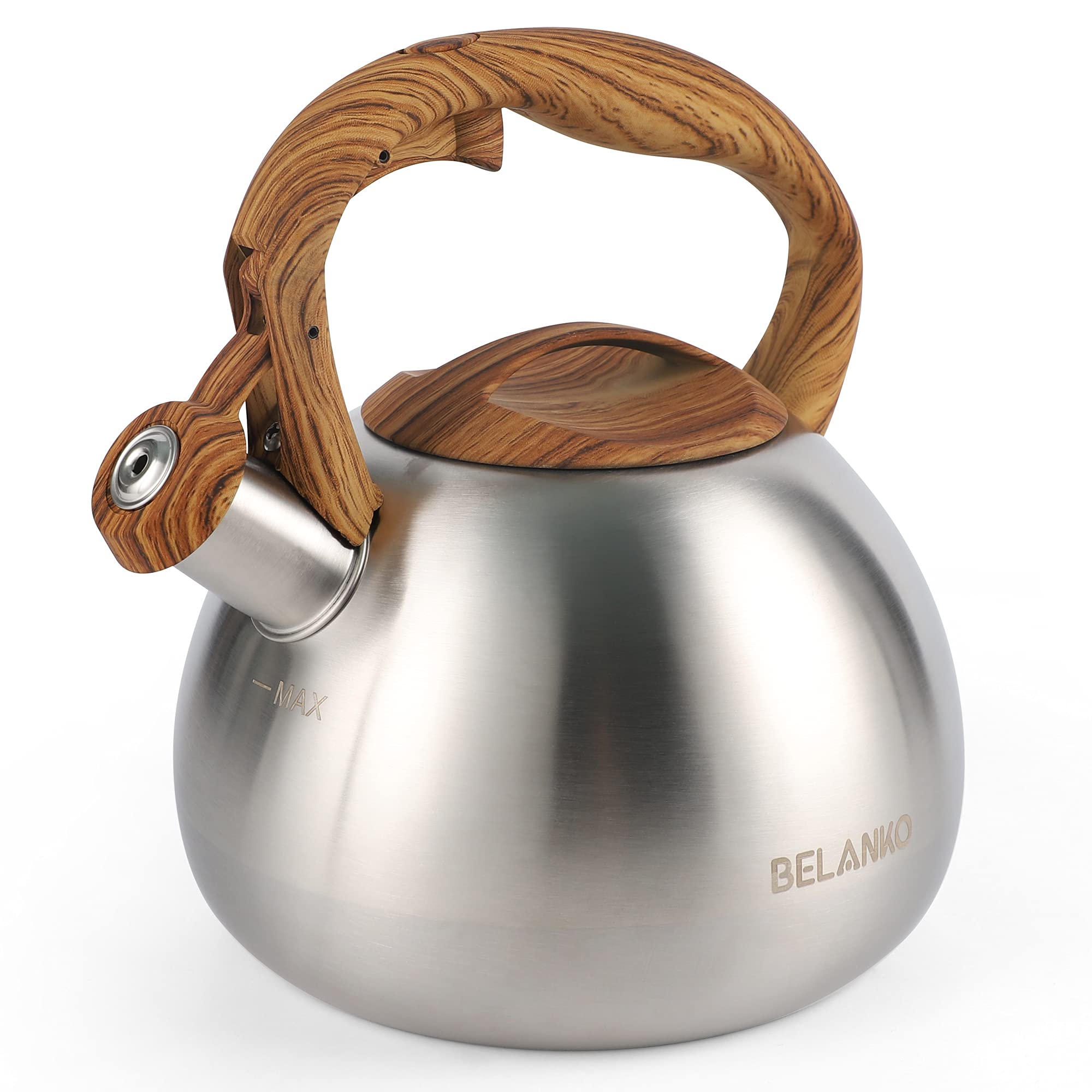 Tea Kettle, Belanko 102 Oz / 3 Liter Whistling Tea Kettle, Tea Pots For Stove Top Food Grade Stainless Steel With Wood Pattern H