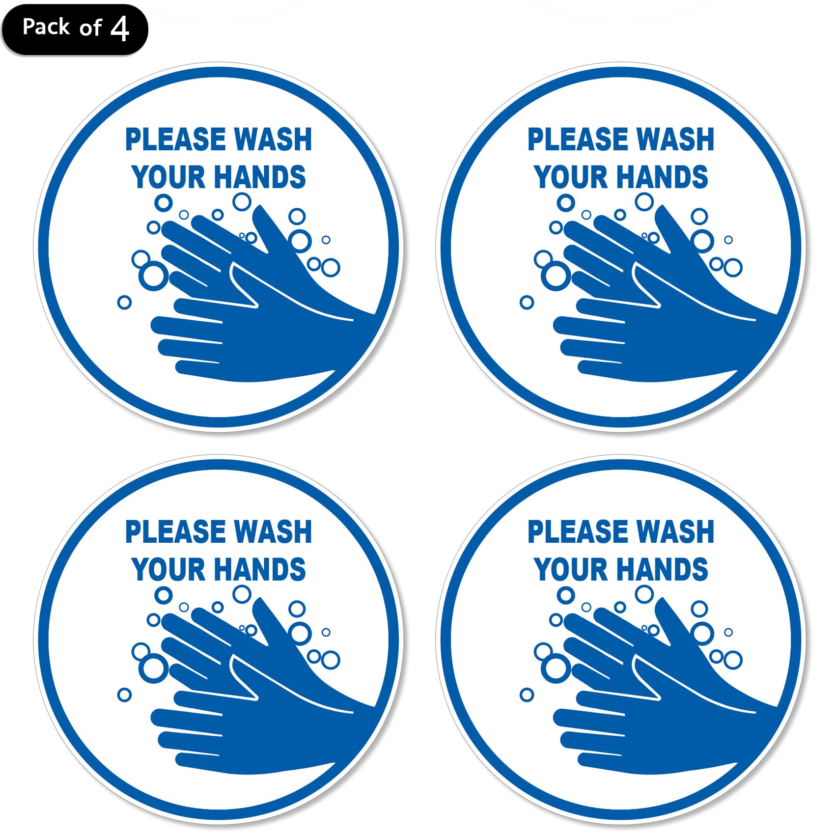 dealzEpic - Please Wash Your Hands Sign Sticker - Self Adhesive Peel and Stick Waterproof Warning Vinyl Decal - 3.94 inches in Diameter | Pack of 4 Pcs