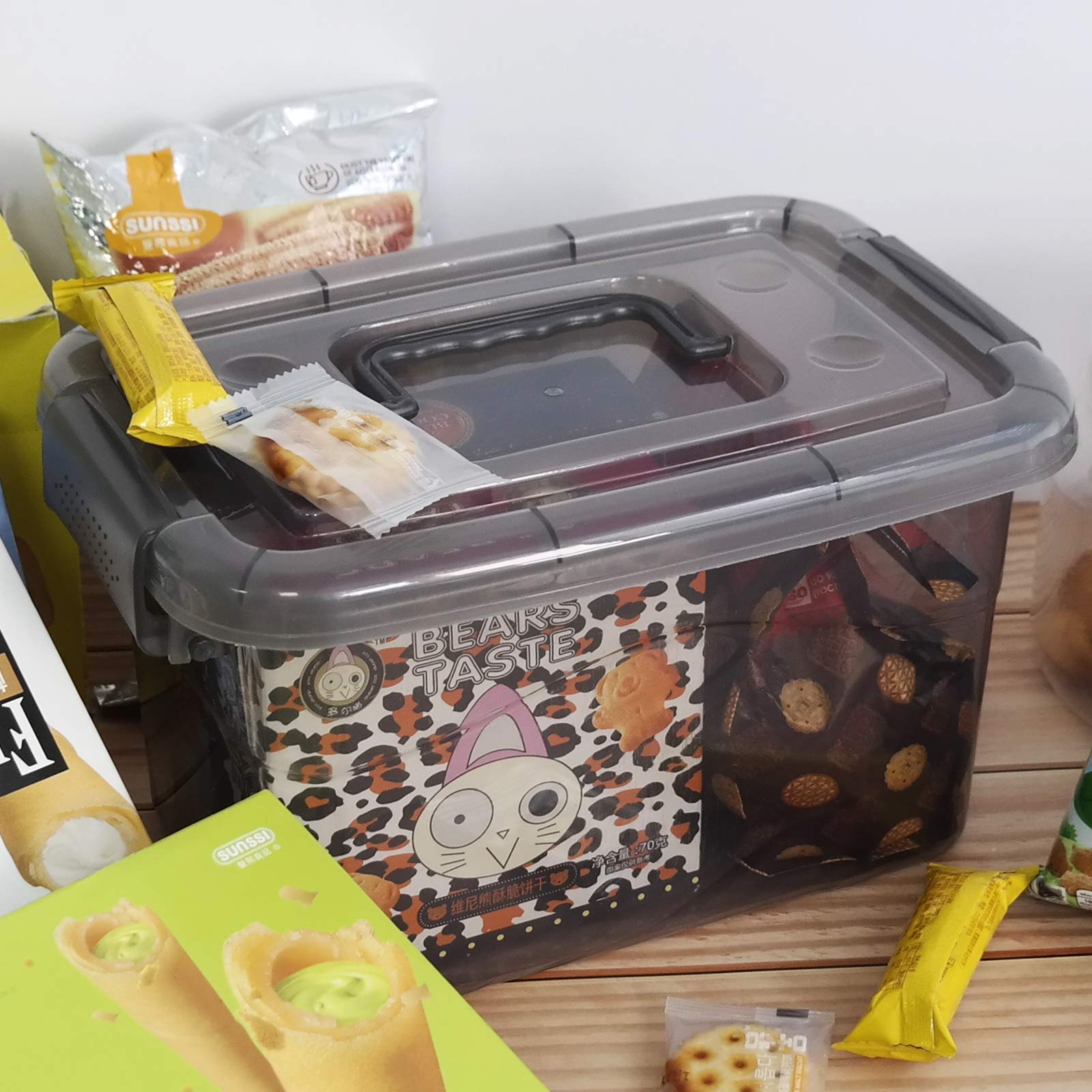 Doryh 5L Plastic Storage Bin With Lid, Latching Box With Handles, Set Of 6