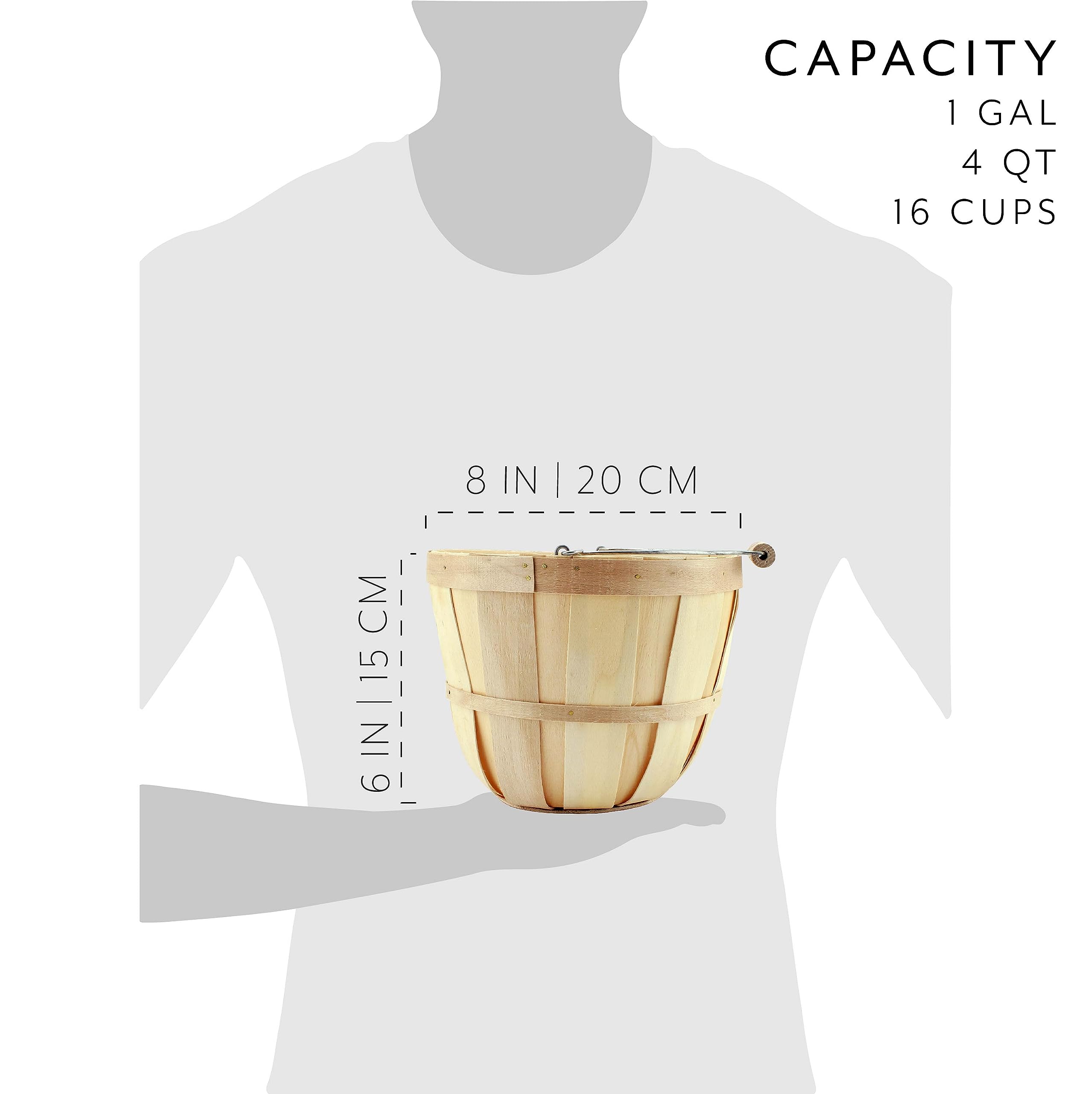 Cornucopia Round Wooden Baskets (4-Pack, Natural); Wood Fruit Buckets With Handle, 4-Quart Capacity; 6.1 Inch Tall By 8 Inch Dia