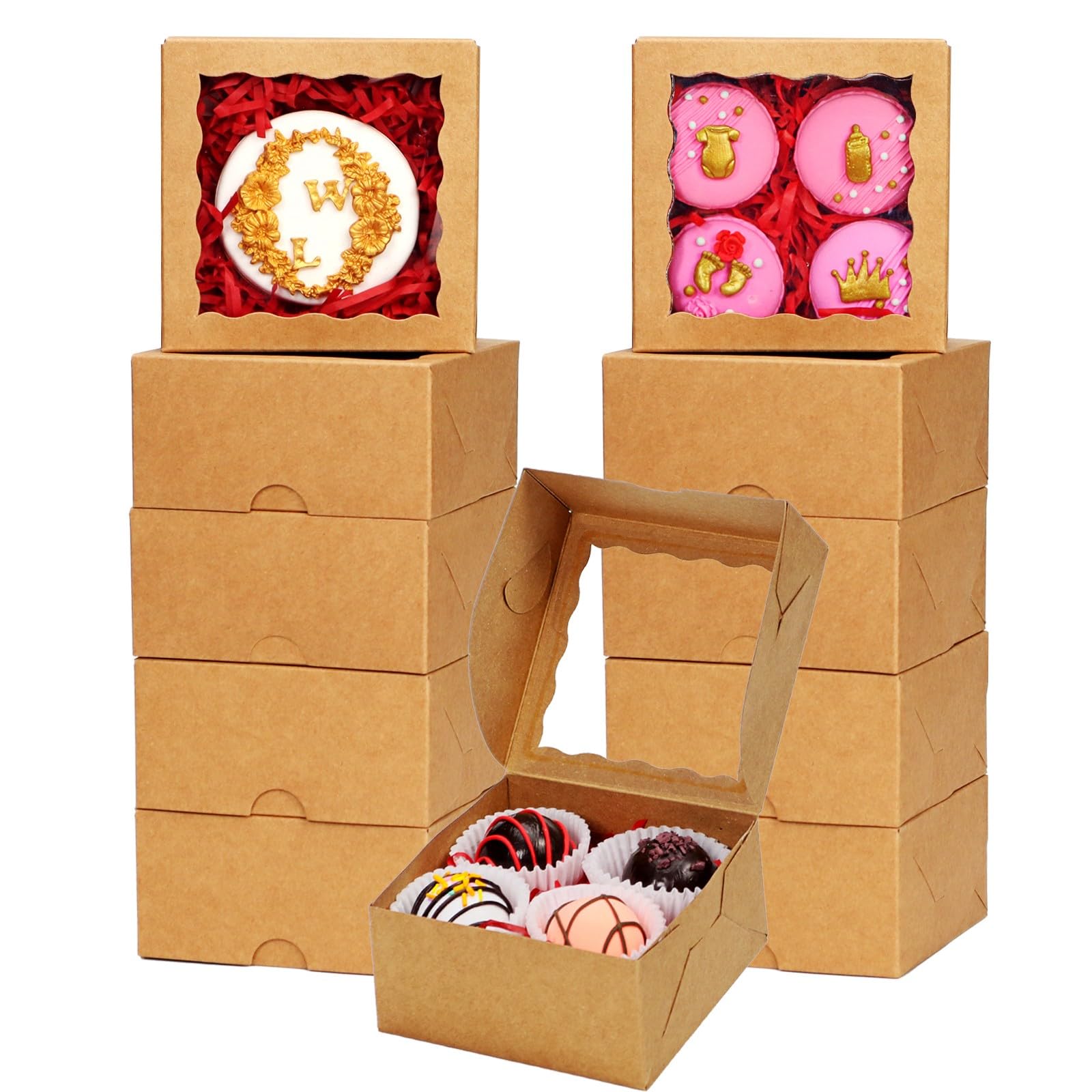 SLShePack 80 Pack 4x4x2 Bakery Treat boxes Cookies Boxes Mini Baking Boxes Cake Boxes Pie Boxes Cinnamon Roll Treat Boxes Chocol
