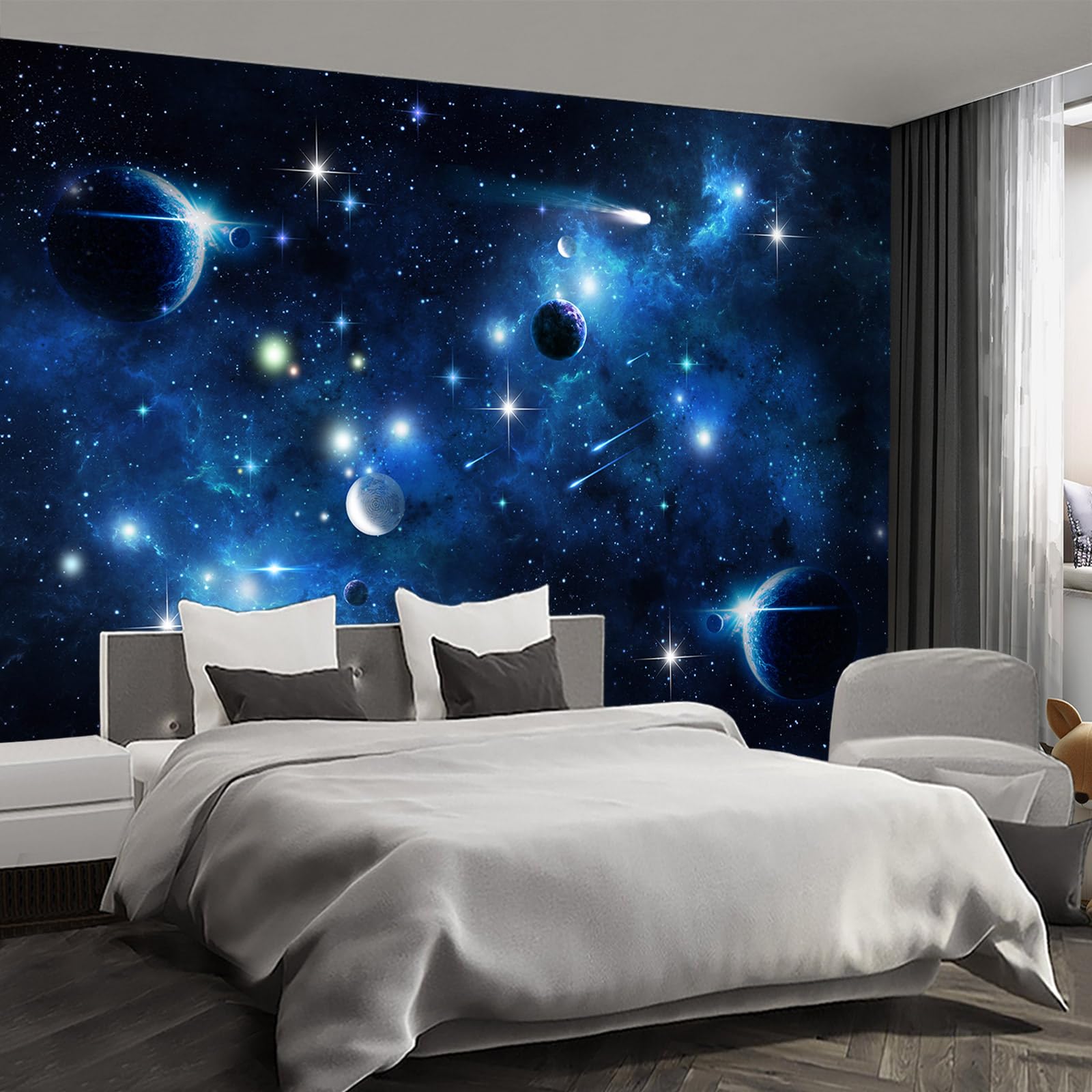 Fightal - Planet wall murals Peel and Stick Galaxy Wallpaper for Bedroom Nursery Room - 108x157