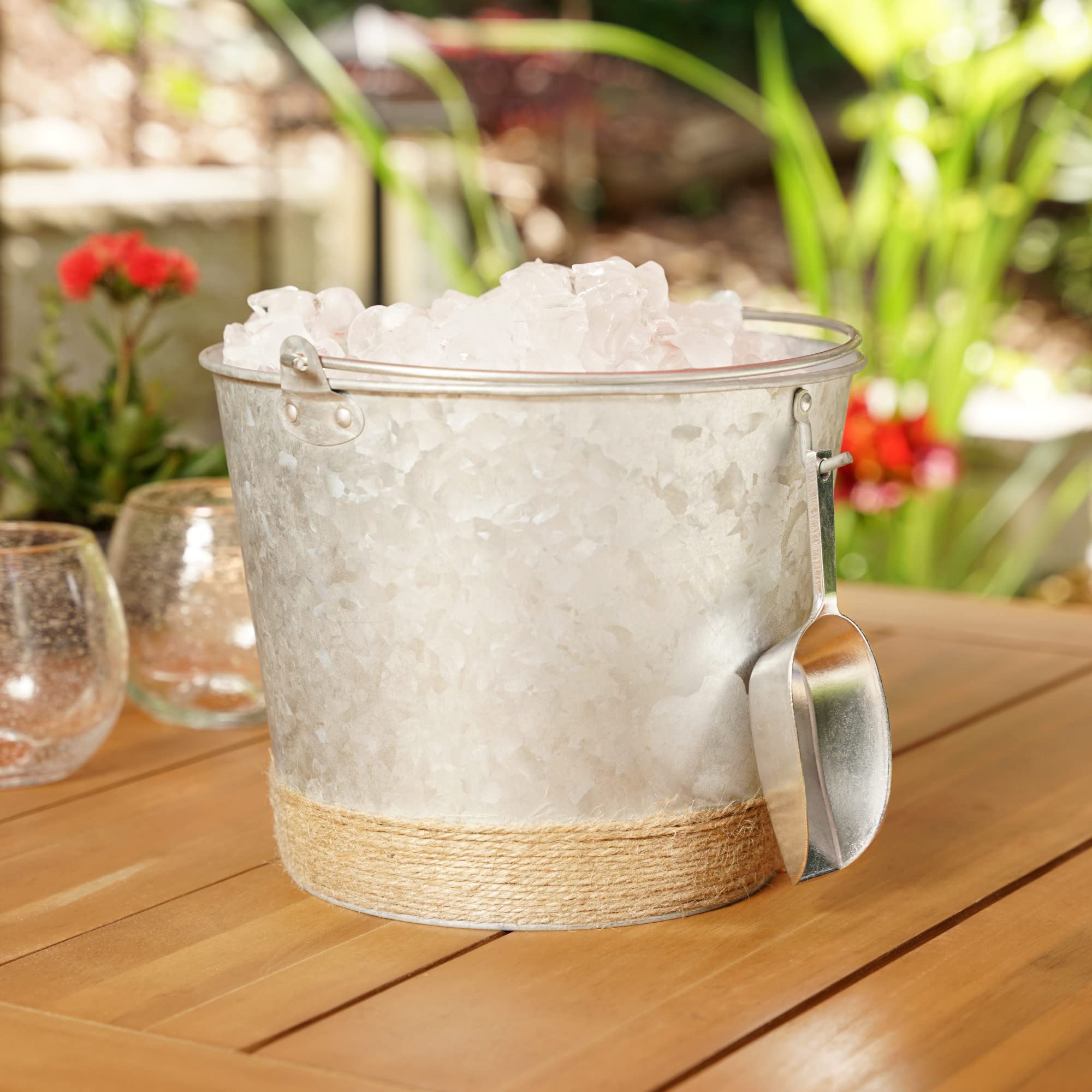 Jute Wrapped Galvanized Ice Bucket By Twine