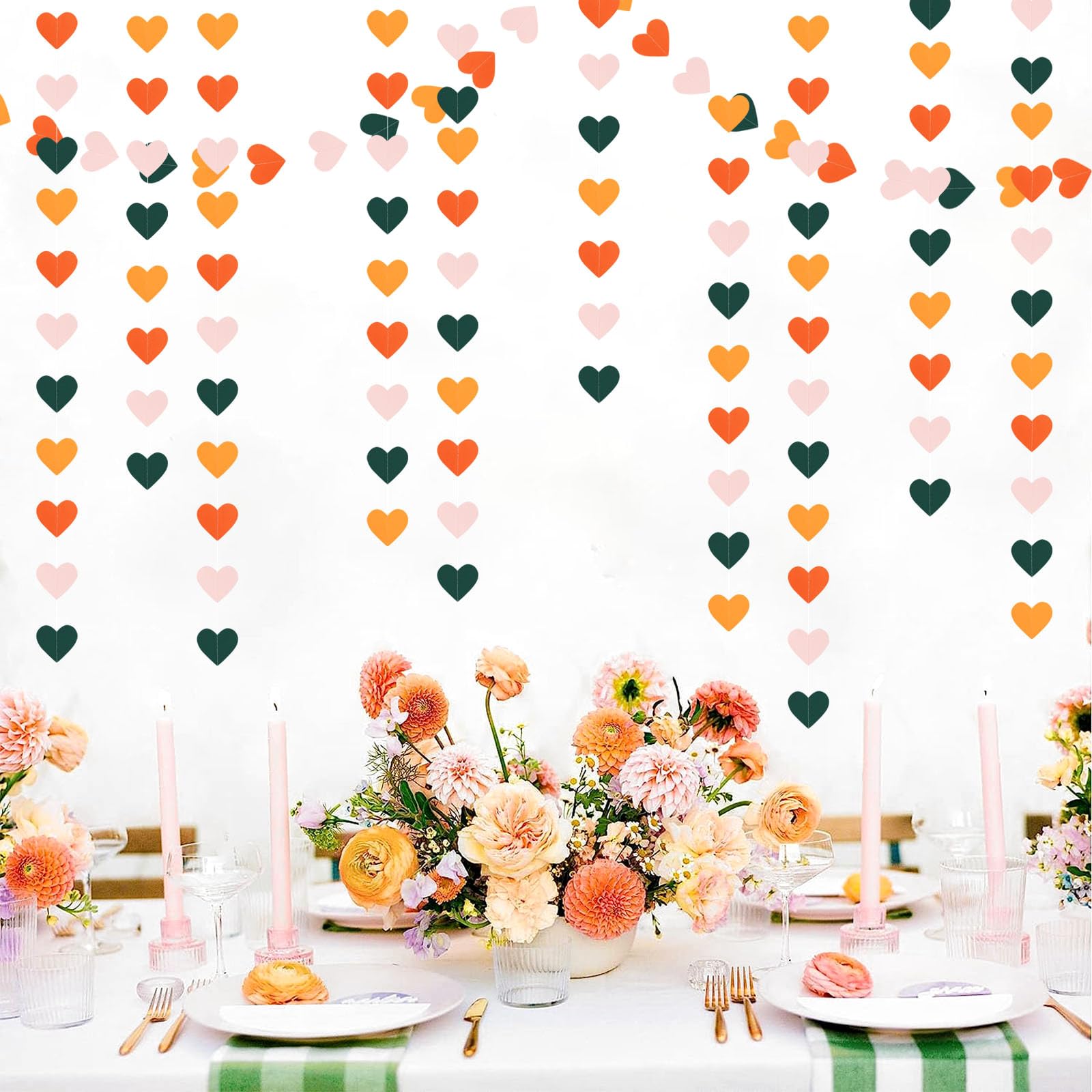 Pink Green Orange Party-Decorations Heart-Garland - 52ft Little Cutie Baby Shower Hanging Decoration Streamers Banner,Wedding Br