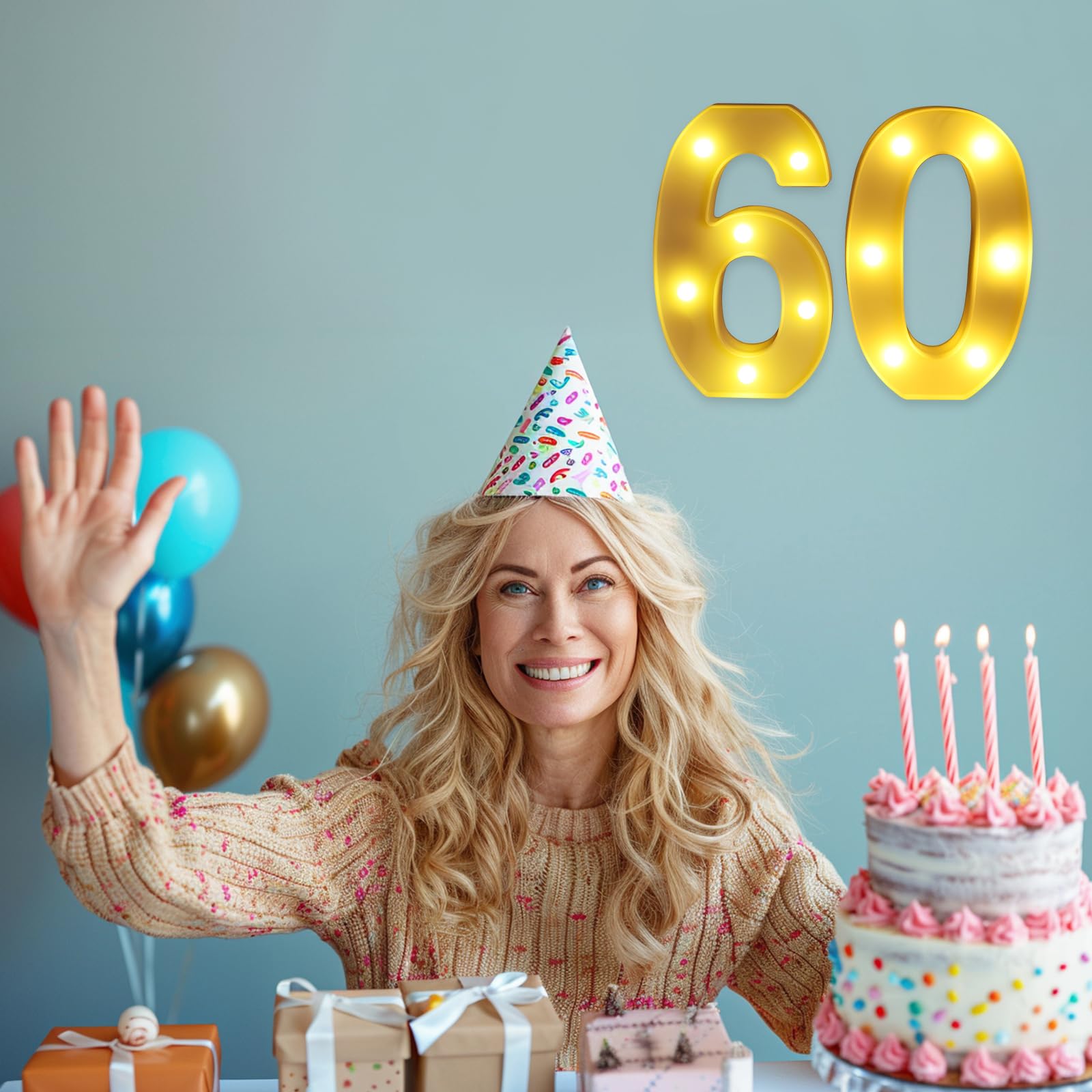 60th Birthday Decorations for Women Men,Happy 60 Birthday Decorations for Centerpieces Table,60 Light Up Numbers Sign Led for Pa