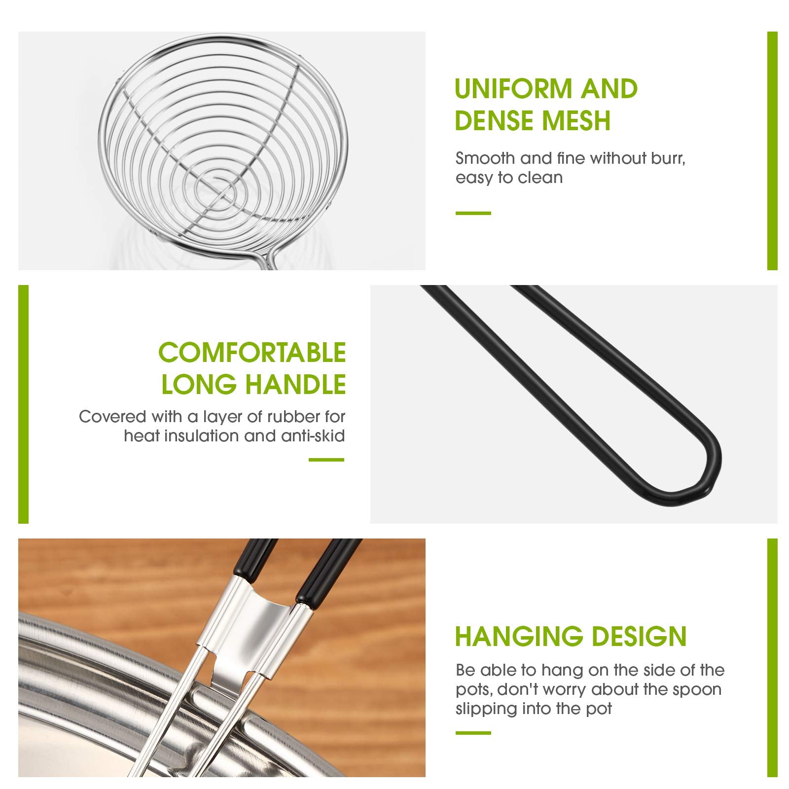 Geiserailie Hot Pot Strainer Scoops, Stainless Steel Hot Pot Strainer Spoons 2.5 Inch Mini Mesh Skimmer Spoon Asian Ladle With H