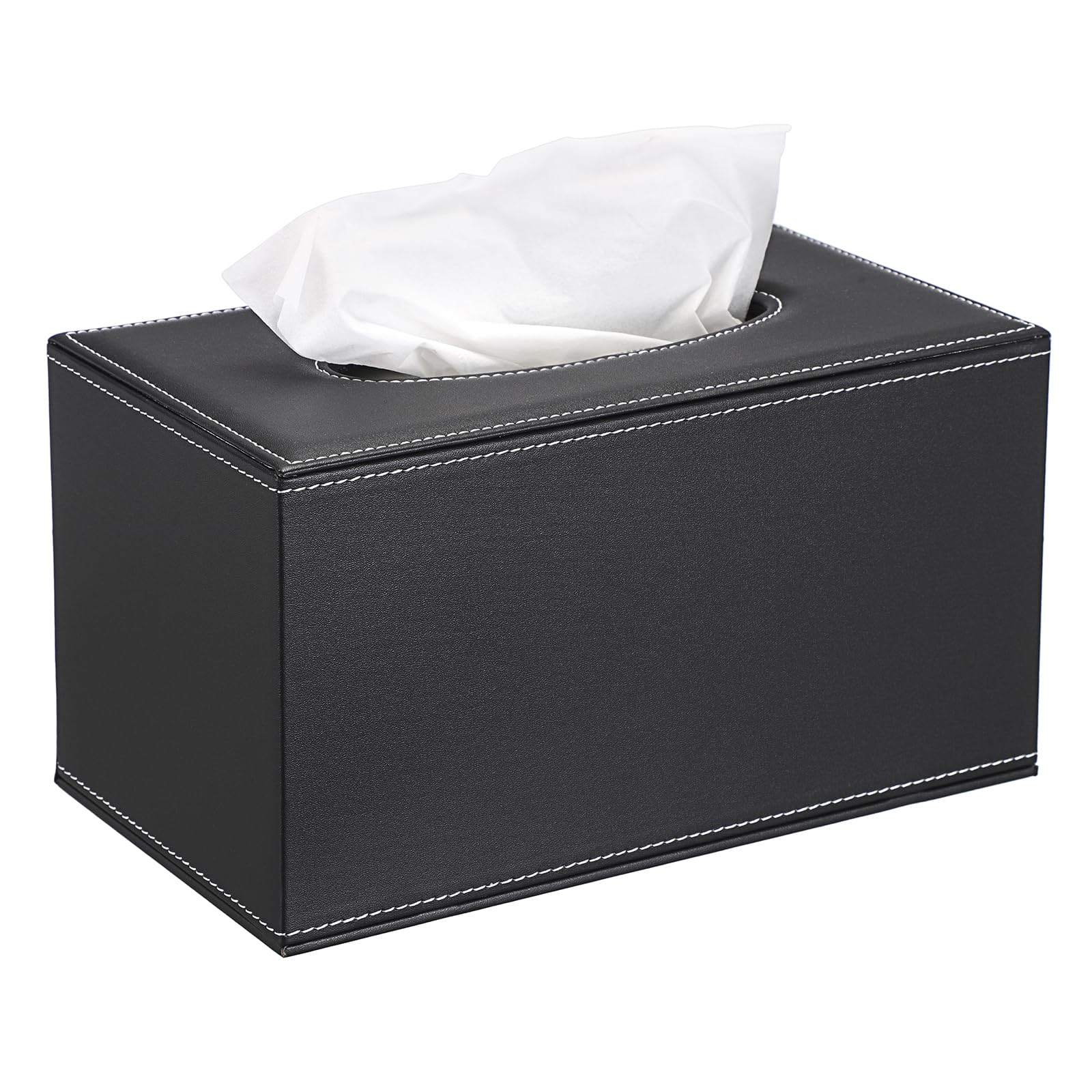 Sumnacon Tissue Box Cover Rectangle Leather Tissue Box With Magnetic Bottom,Pu Tissue Box Holder Decorative Black Tissue Cover F