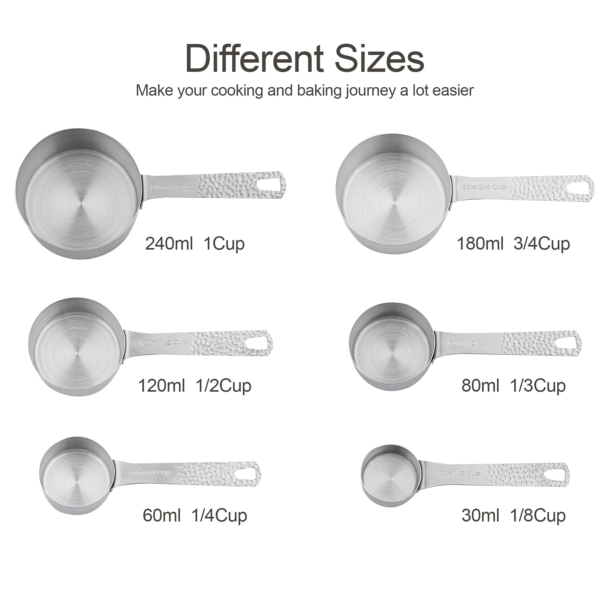 Viwehots Measuring Cups And Spoons Set Of 14, 18/8 Stainless Steel Measuring Cups And Spoons Set, 6 Metric Measuring Cups And 7