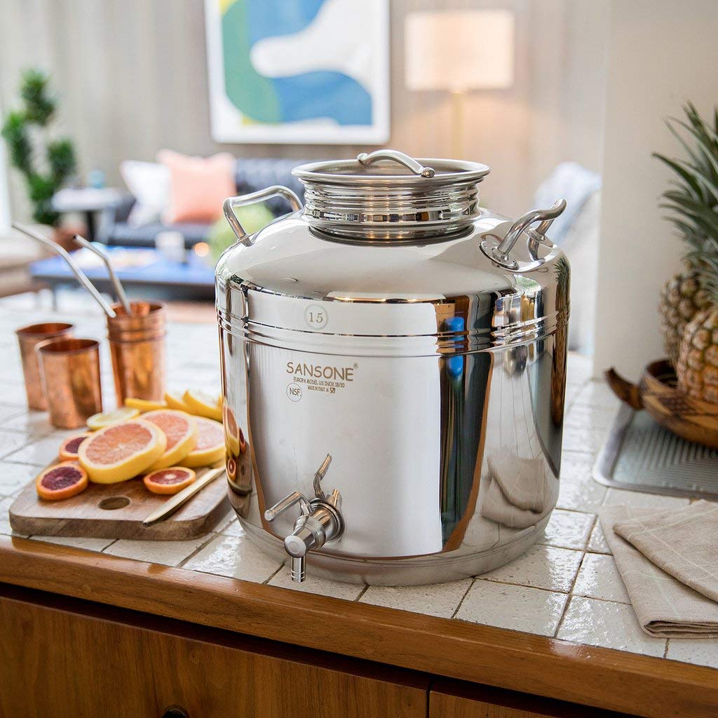 Sansone Stainless Steel Water Dispenser with Spigot  2.64 Gallon  10 Liter  Silver